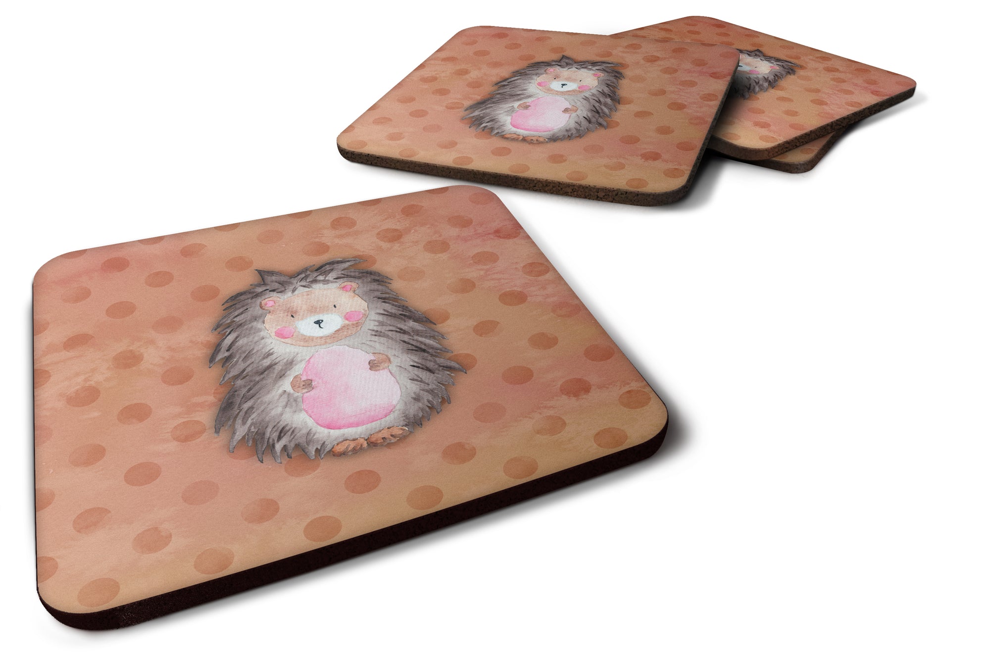 Polkadot Hedgehog Watercolor Foam Coaster Set of 4 BB7378FC - the-store.com