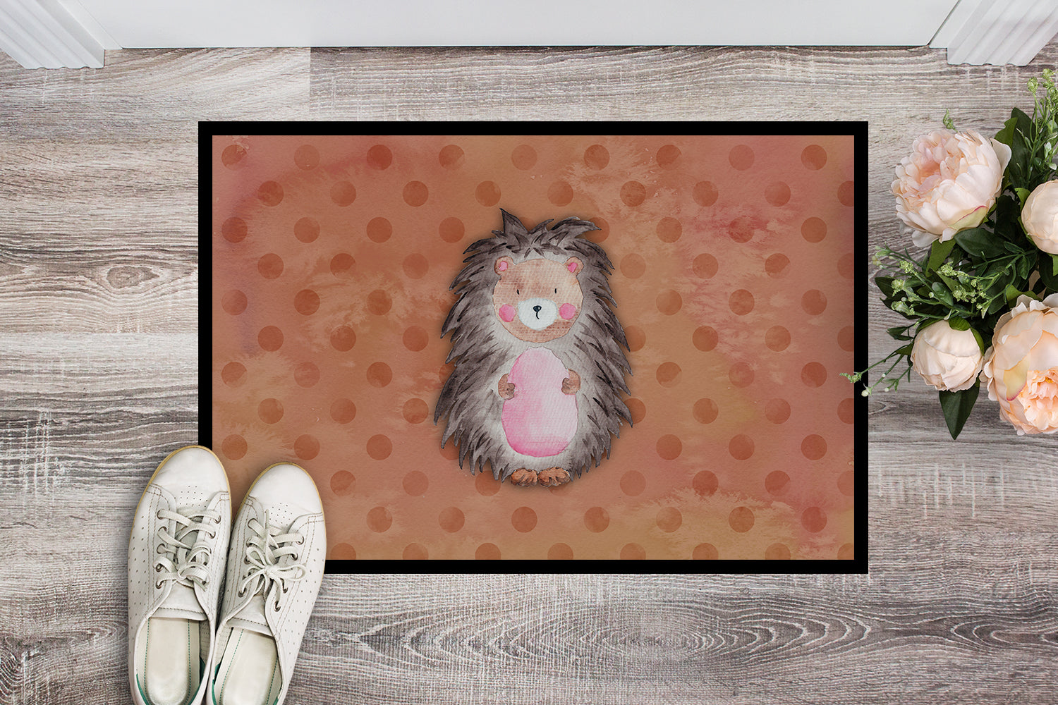 Polkadot Hedgehog Watercolor Indoor or Outdoor Mat 18x27 BB7378MAT - the-store.com