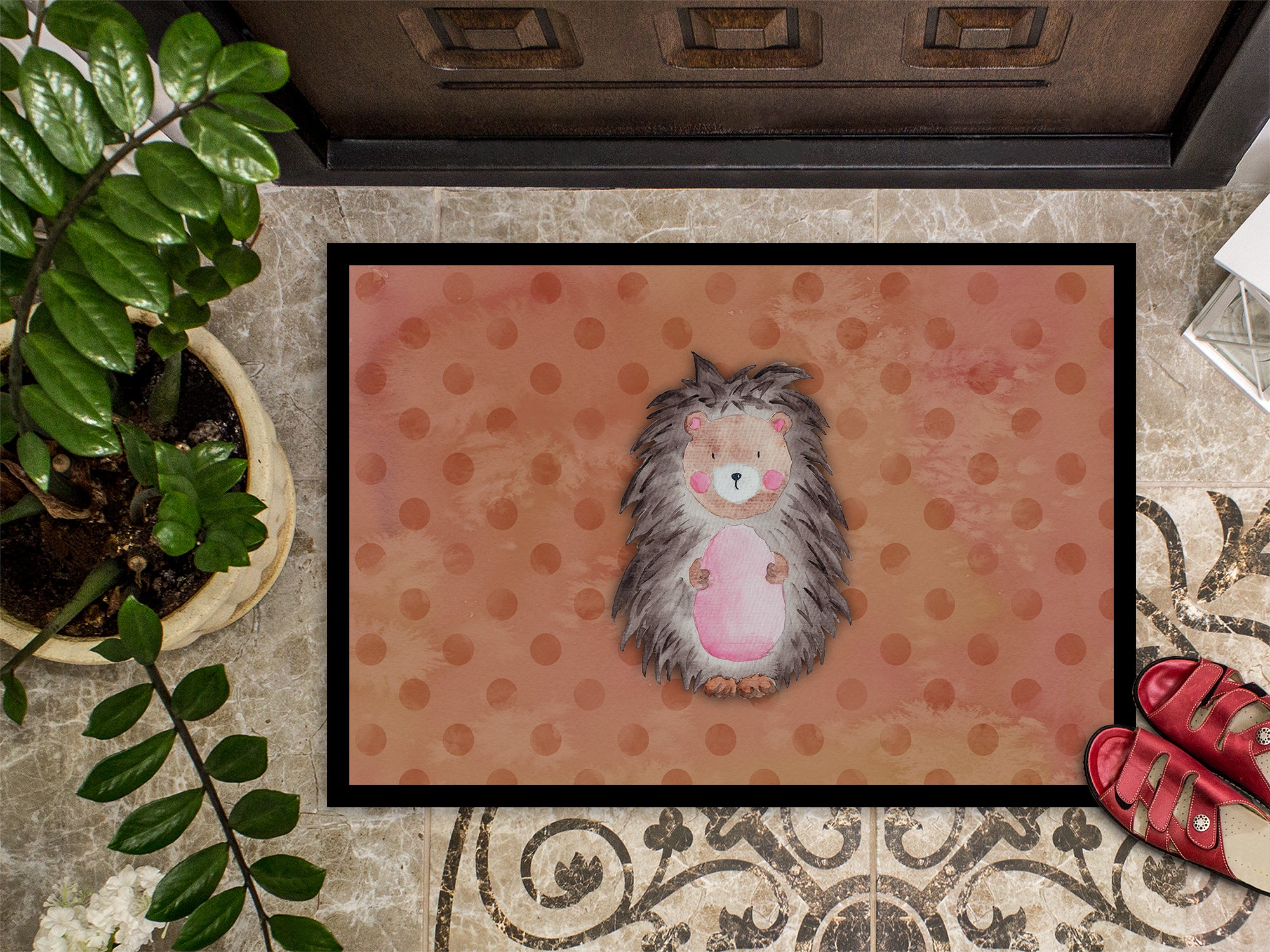 Polkadot Hedgehog Watercolor Indoor or Outdoor Mat 18x27 BB7378MAT - the-store.com