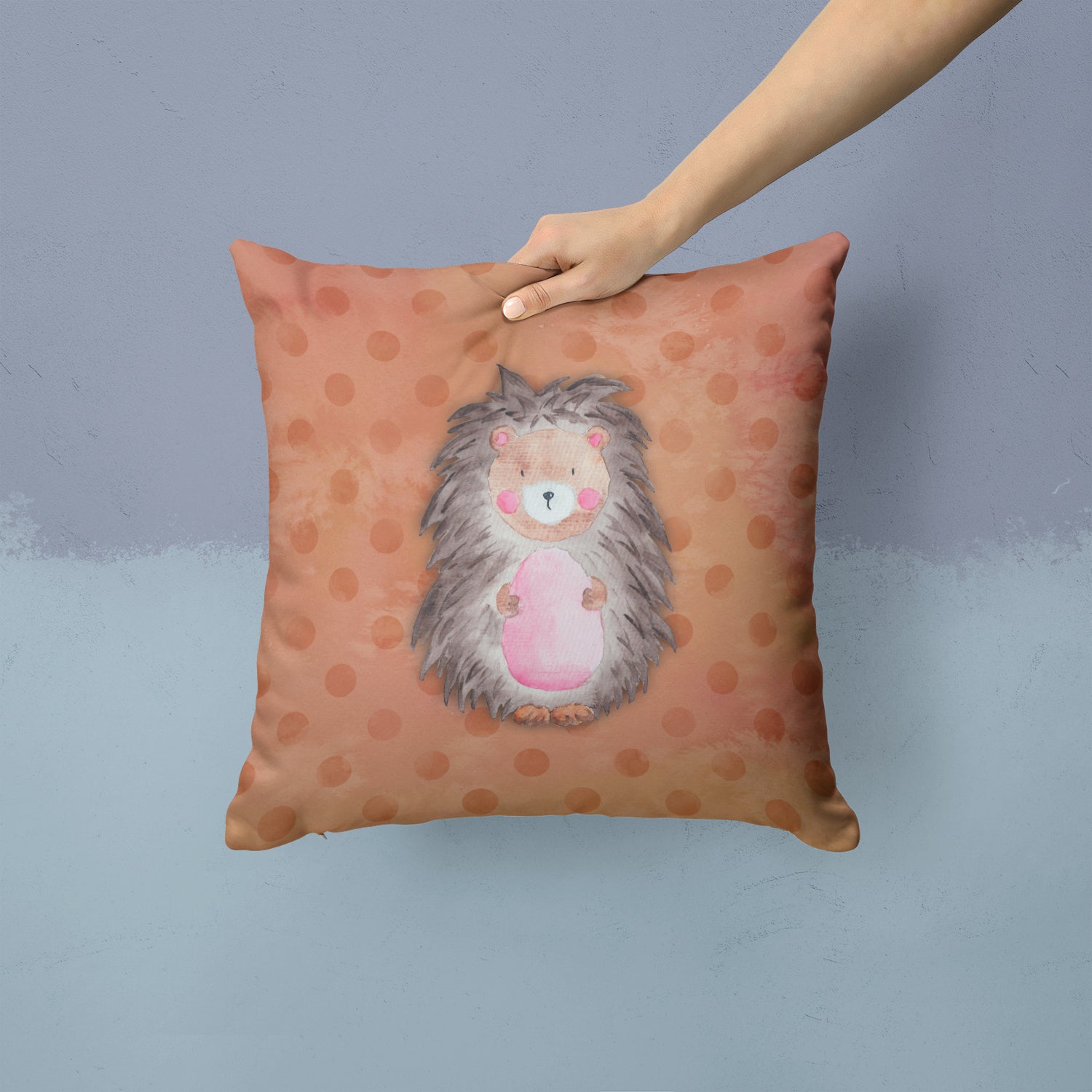 Polkadot Hedgehog Watercolor Fabric Decorative Pillow BB7378PW1414 - the-store.com