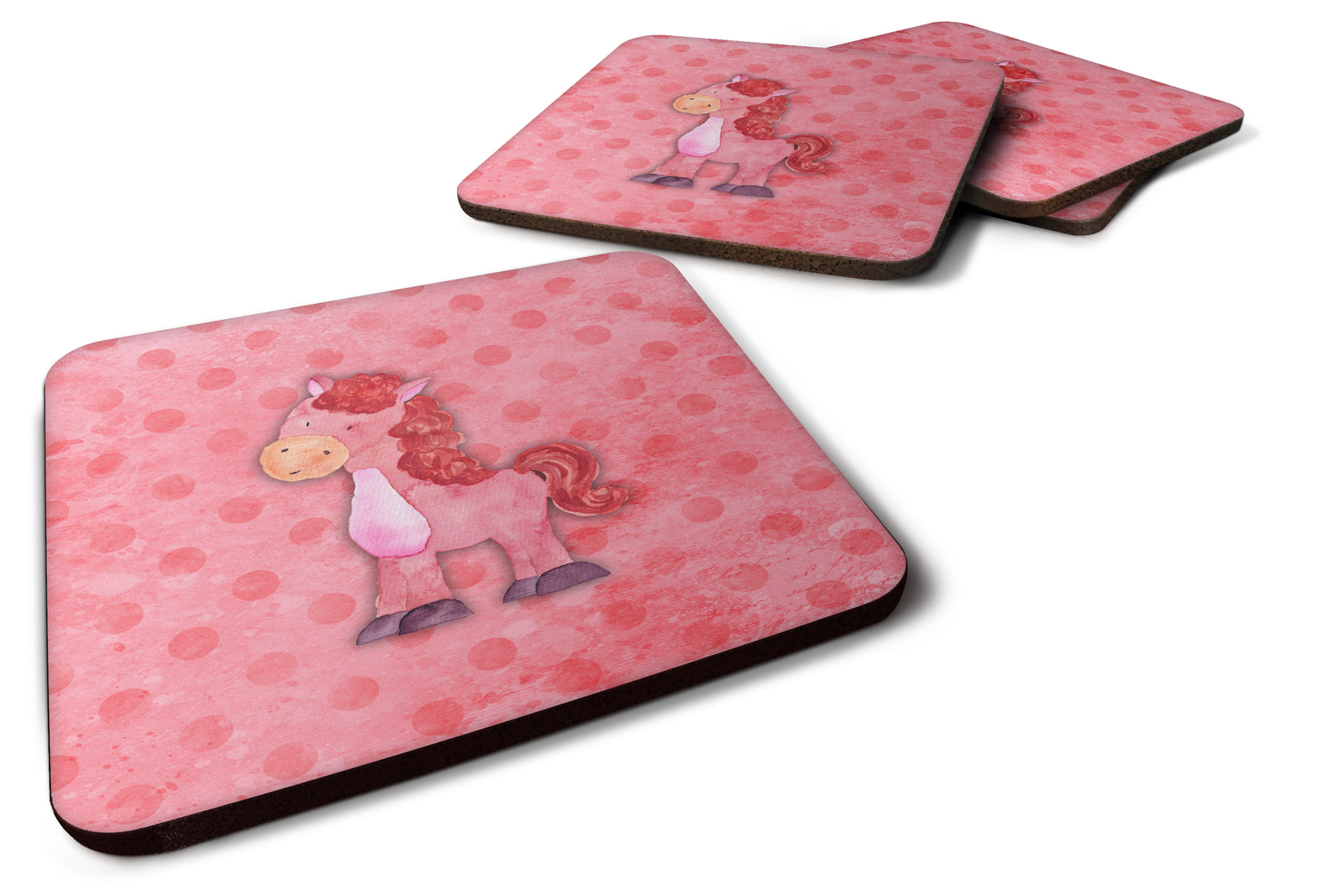 Polkadot Horse Watercolor Foam Coaster Set of 4 BB7379FC - the-store.com