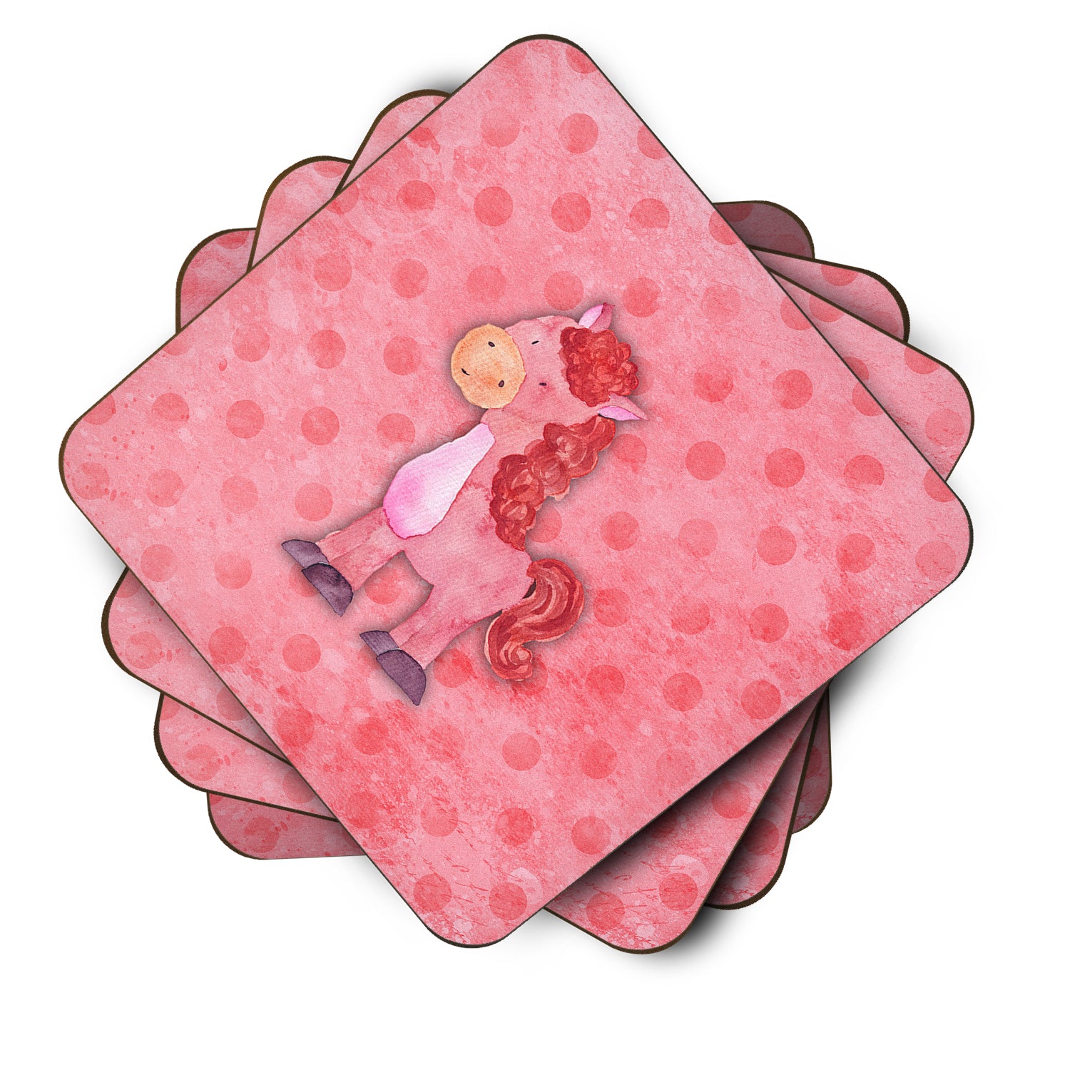 Polkadot Horse Watercolor Foam Coaster Set of 4 BB7379FC - the-store.com