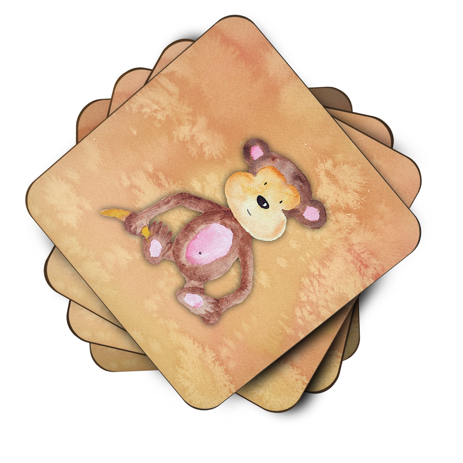 Monkey Watercolor Foam Coaster Set of 4 BB7380FC - the-store.com