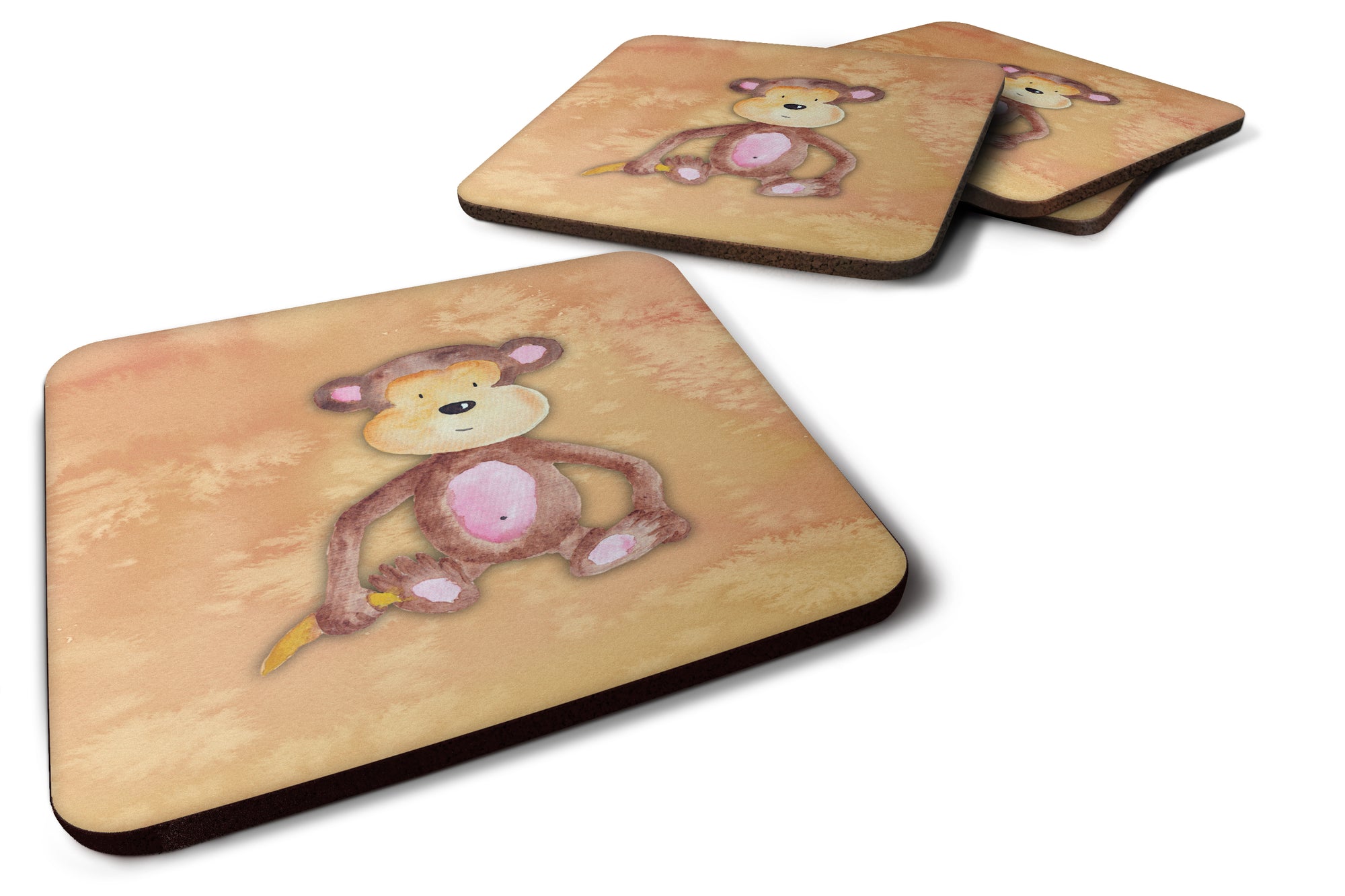 Monkey Watercolor Foam Coaster Set of 4 BB7380FC - the-store.com