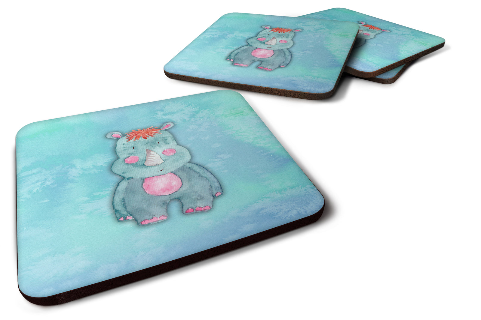 Rhinoceros Watercolor Foam Coaster Set of 4 BB7381FC - the-store.com