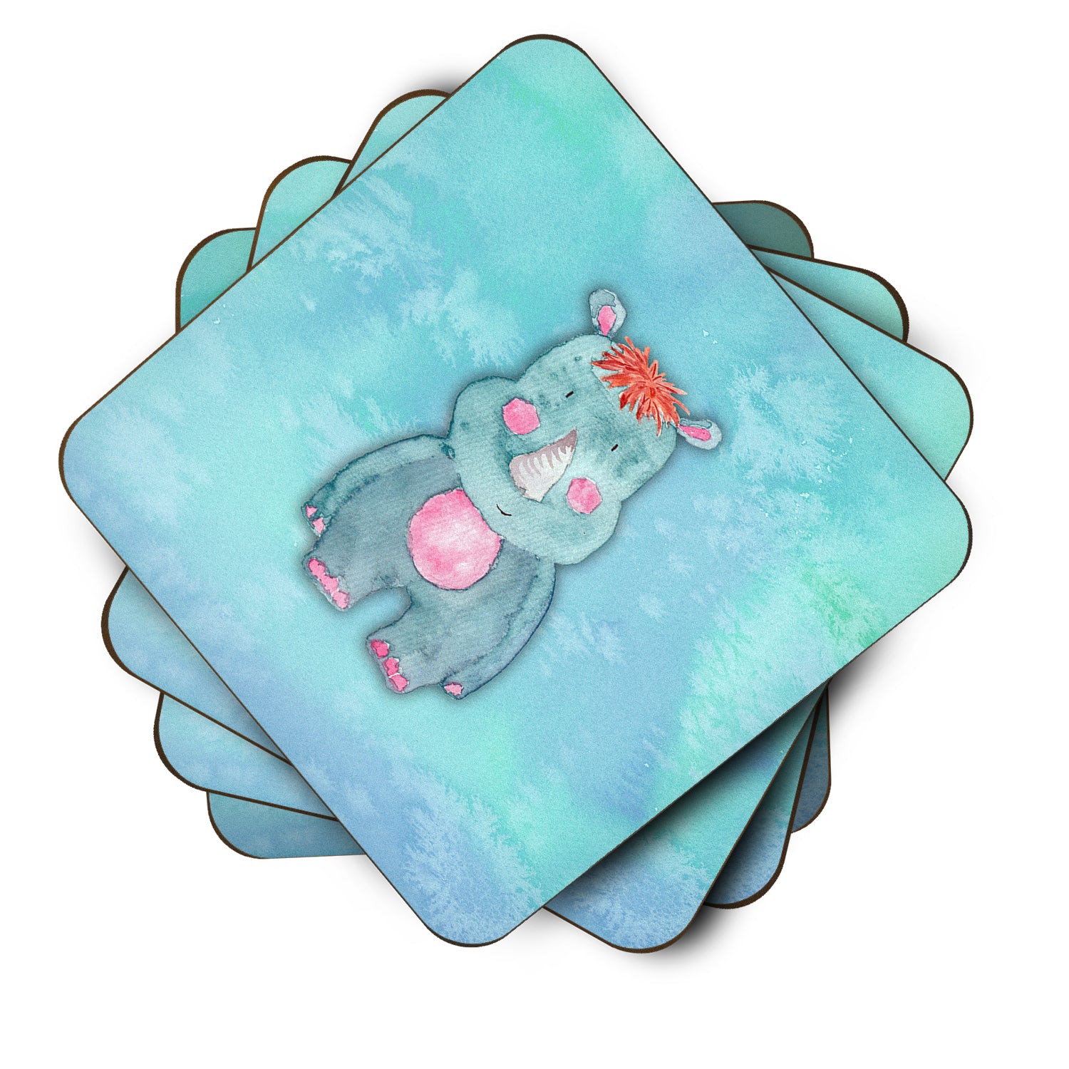 Rhinoceros Watercolor Foam Coaster Set of 4 BB7381FC - the-store.com