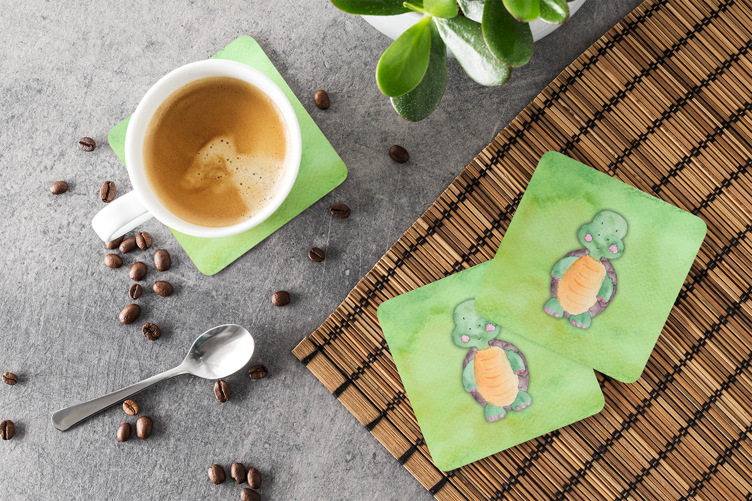 Turtle Watercolor Foam Coaster Set of 4 BB7382FC - the-store.com