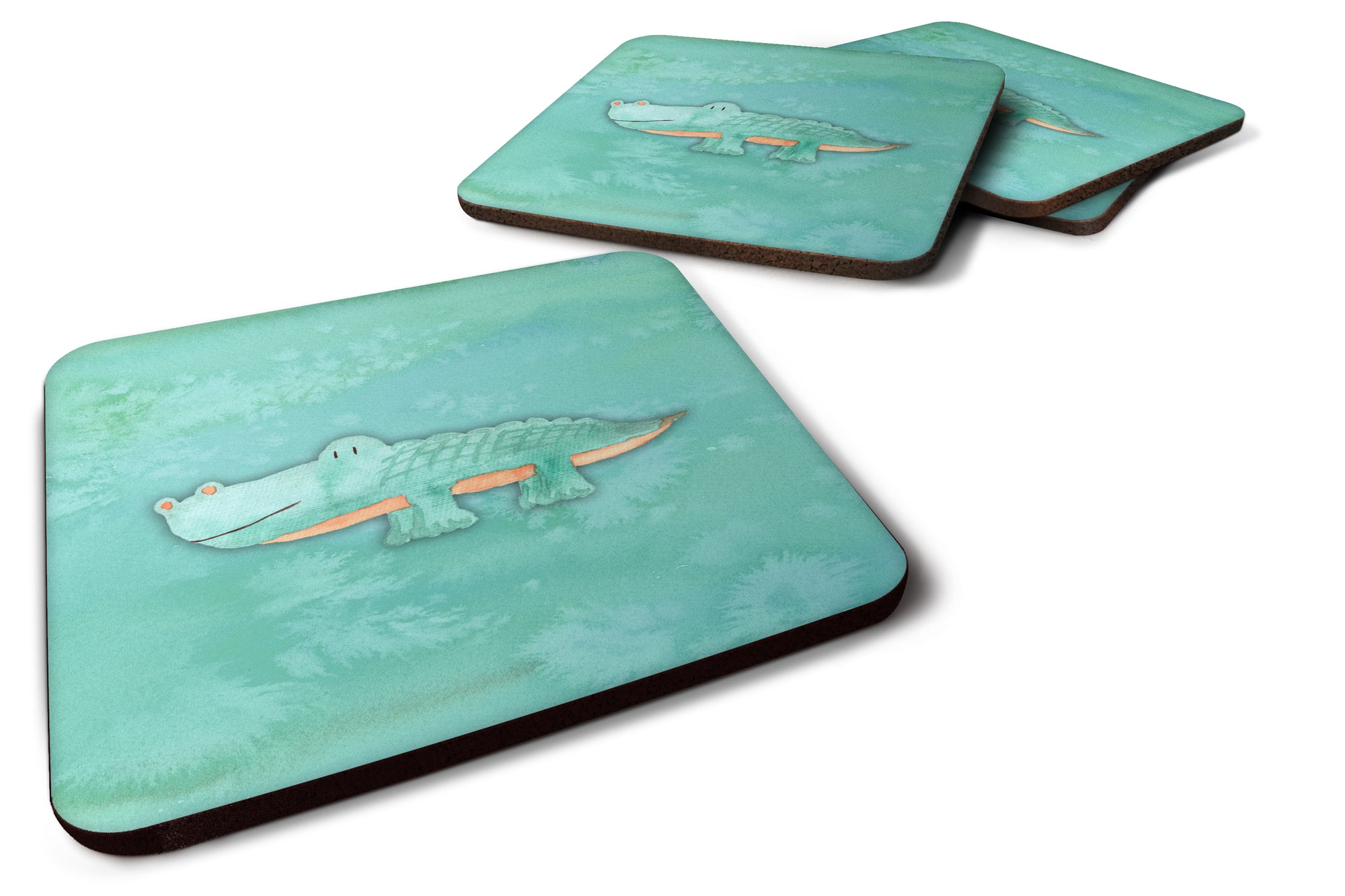 Alligator Watercolor Foam Coaster Set of 4 BB7385FC - the-store.com