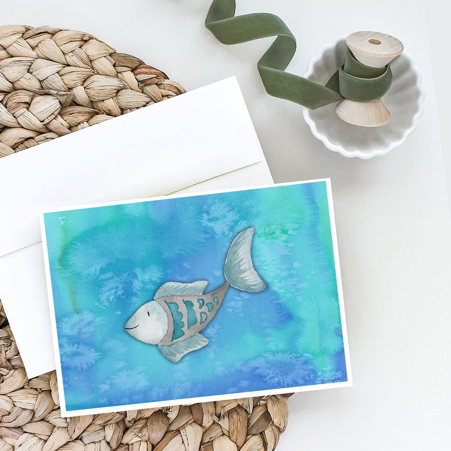 Buy this Blue Fish Watercolor Greeting Cards and Envelopes Pack of 8