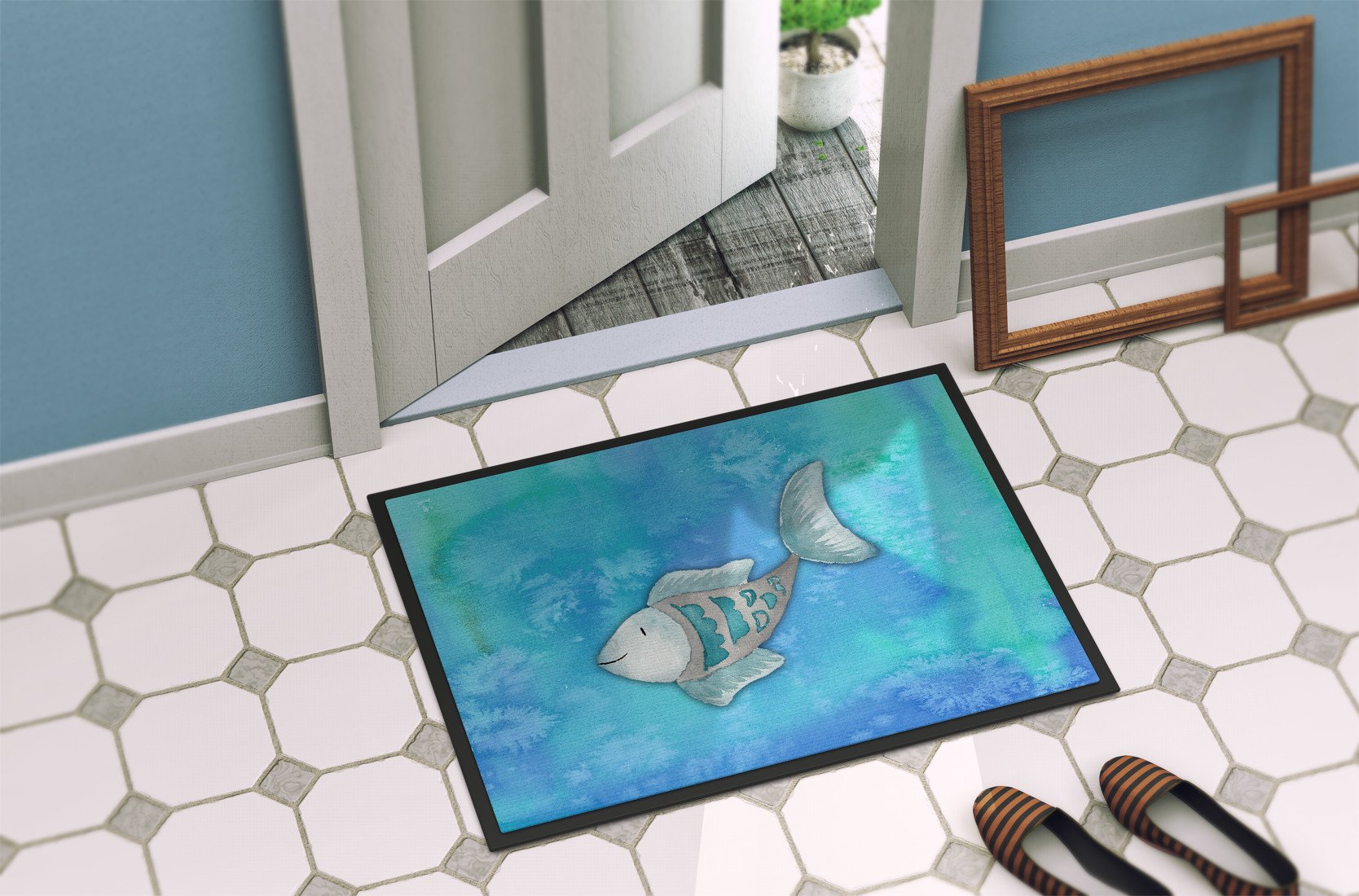 Blue Fish Watercolor Indoor or Outdoor Mat 24x36 BB7386JMAT by Caroline's Treasures