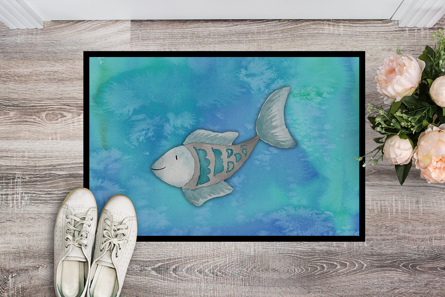 Blue Fish Watercolor Indoor or Outdoor Mat 18x27 BB7386MAT - the-store.com