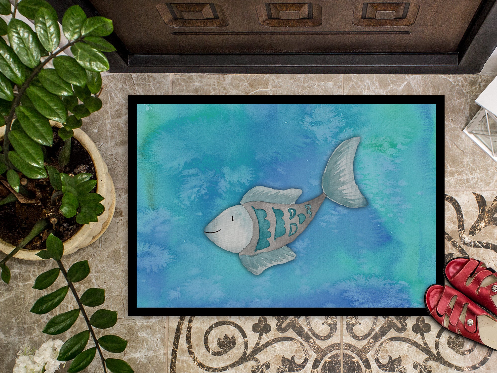 Blue Fish Watercolor Indoor or Outdoor Mat 18x27 BB7386MAT - the-store.com