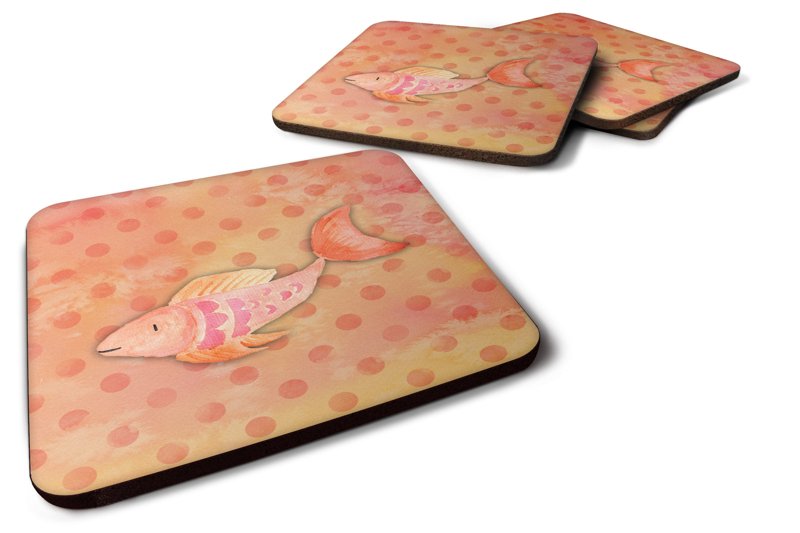 Orange Fish Watercolor Foam Coaster Set of 4 BB7387FC - the-store.com