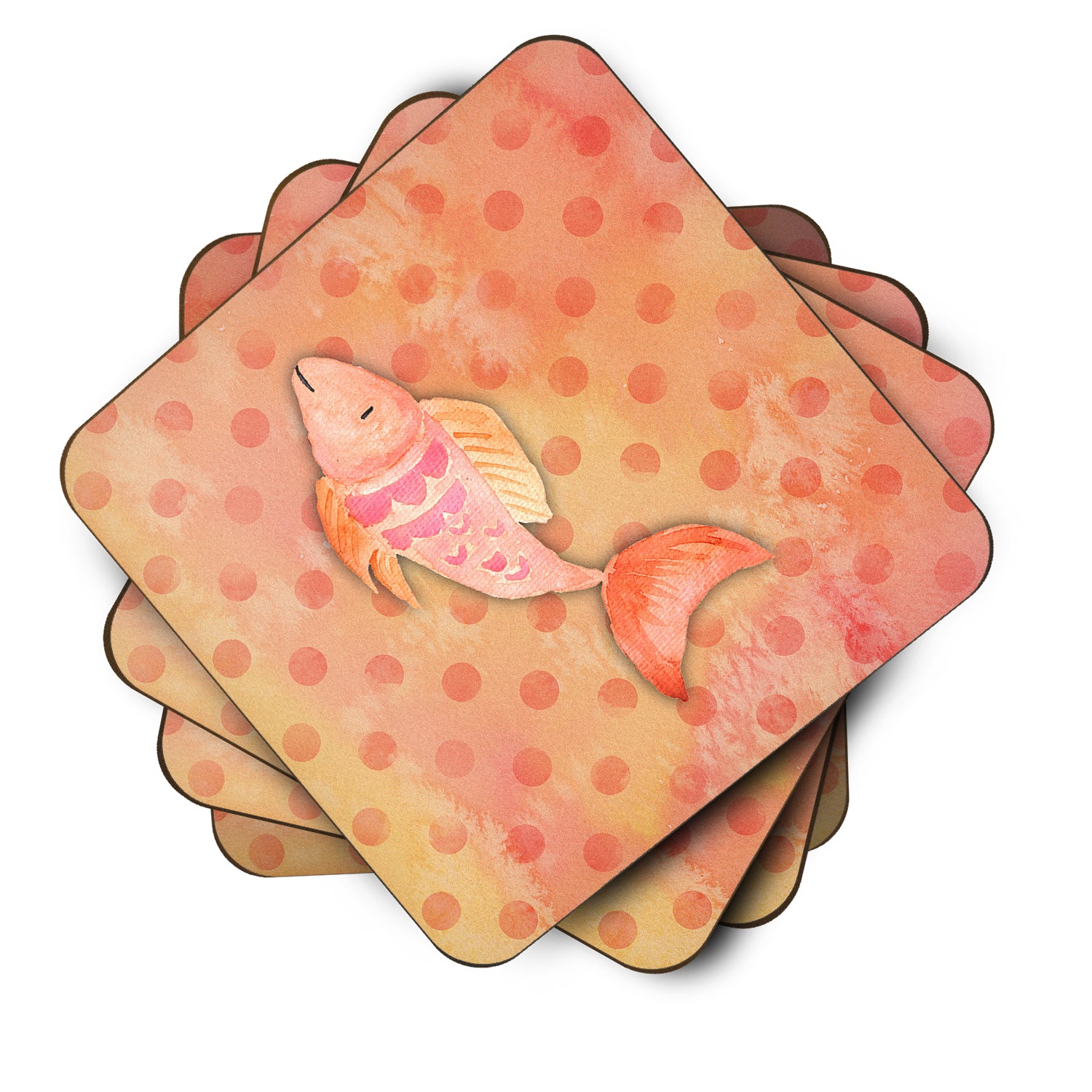 Orange Fish Watercolor Foam Coaster Set of 4 BB7387FC - the-store.com