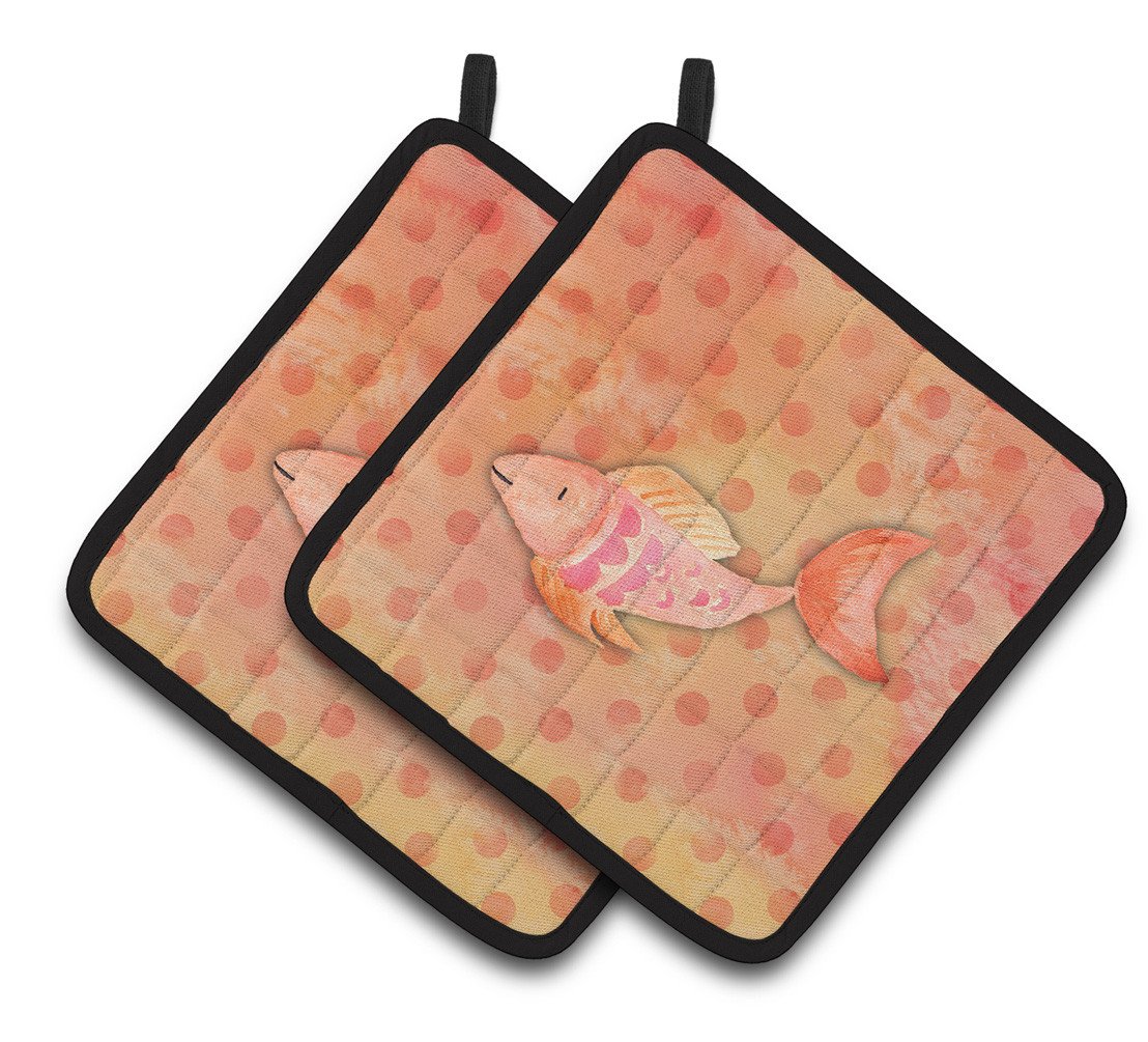 Orange Fish Watercolor Pair of Pot Holders BB7387PTHD by Caroline&#39;s Treasures