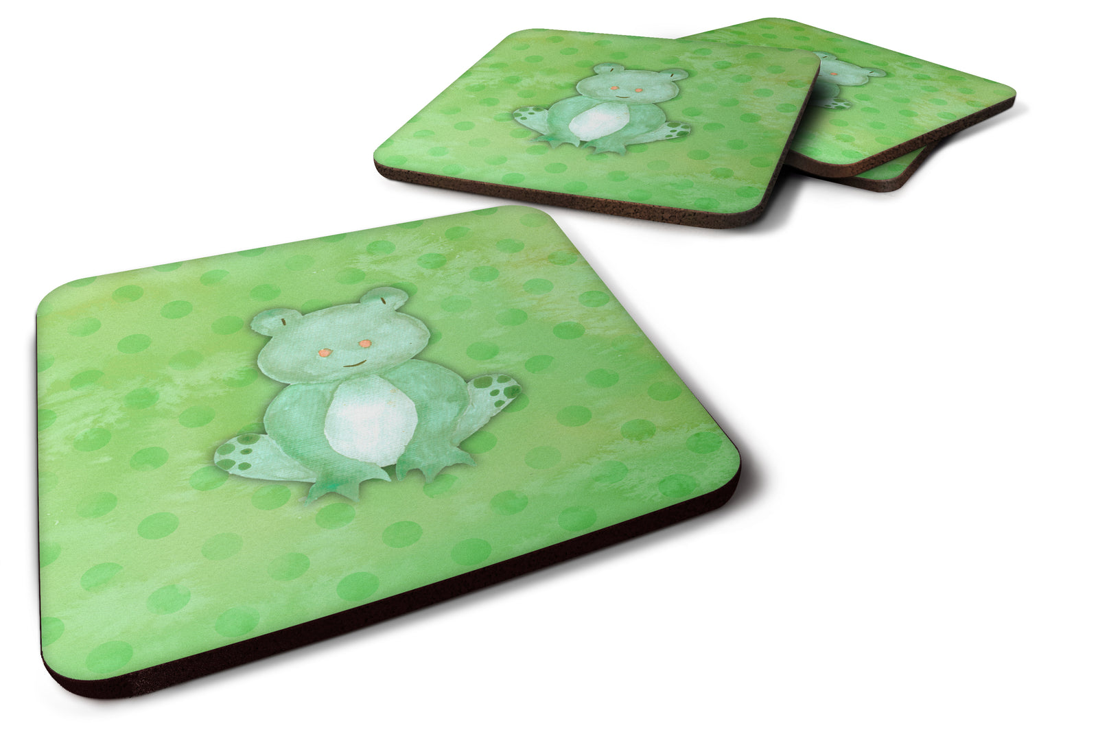 Polkadot Frog Watercolor Foam Coaster Set of 4 BB7388FC - the-store.com