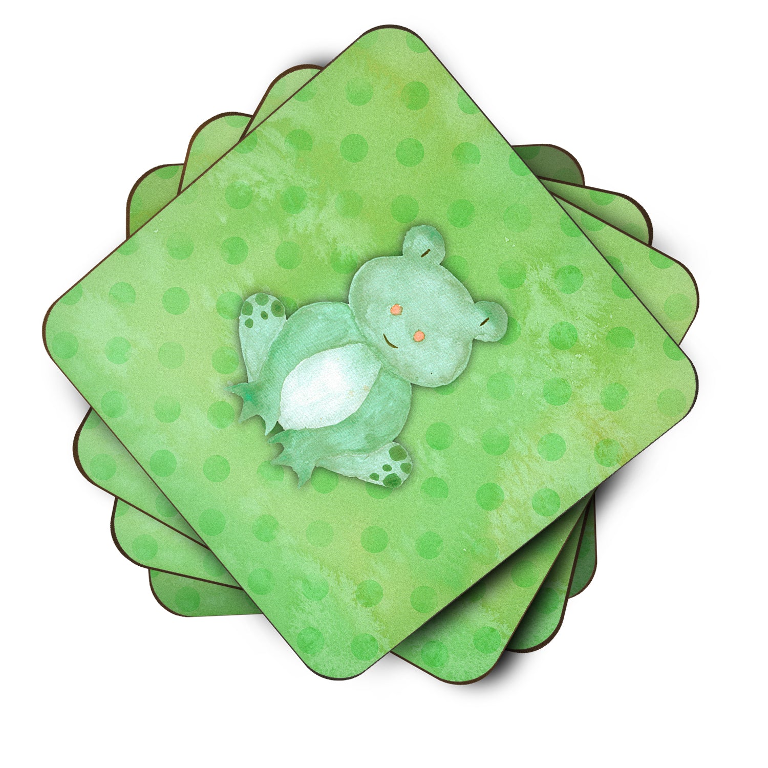 Polkadot Frog Watercolor Foam Coaster Set of 4 BB7388FC - the-store.com