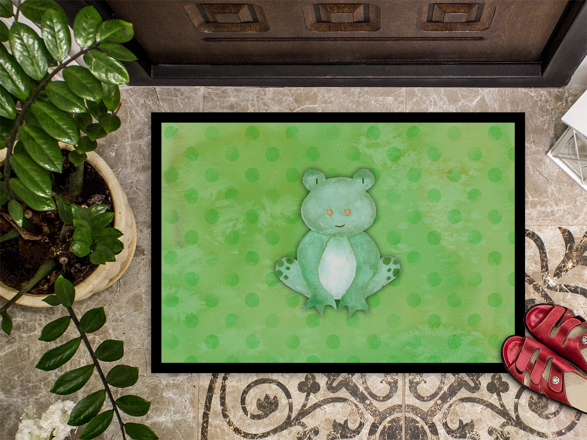 Polkadot Frog Watercolor Indoor or Outdoor Mat 18x27 BB7388MAT - the-store.com