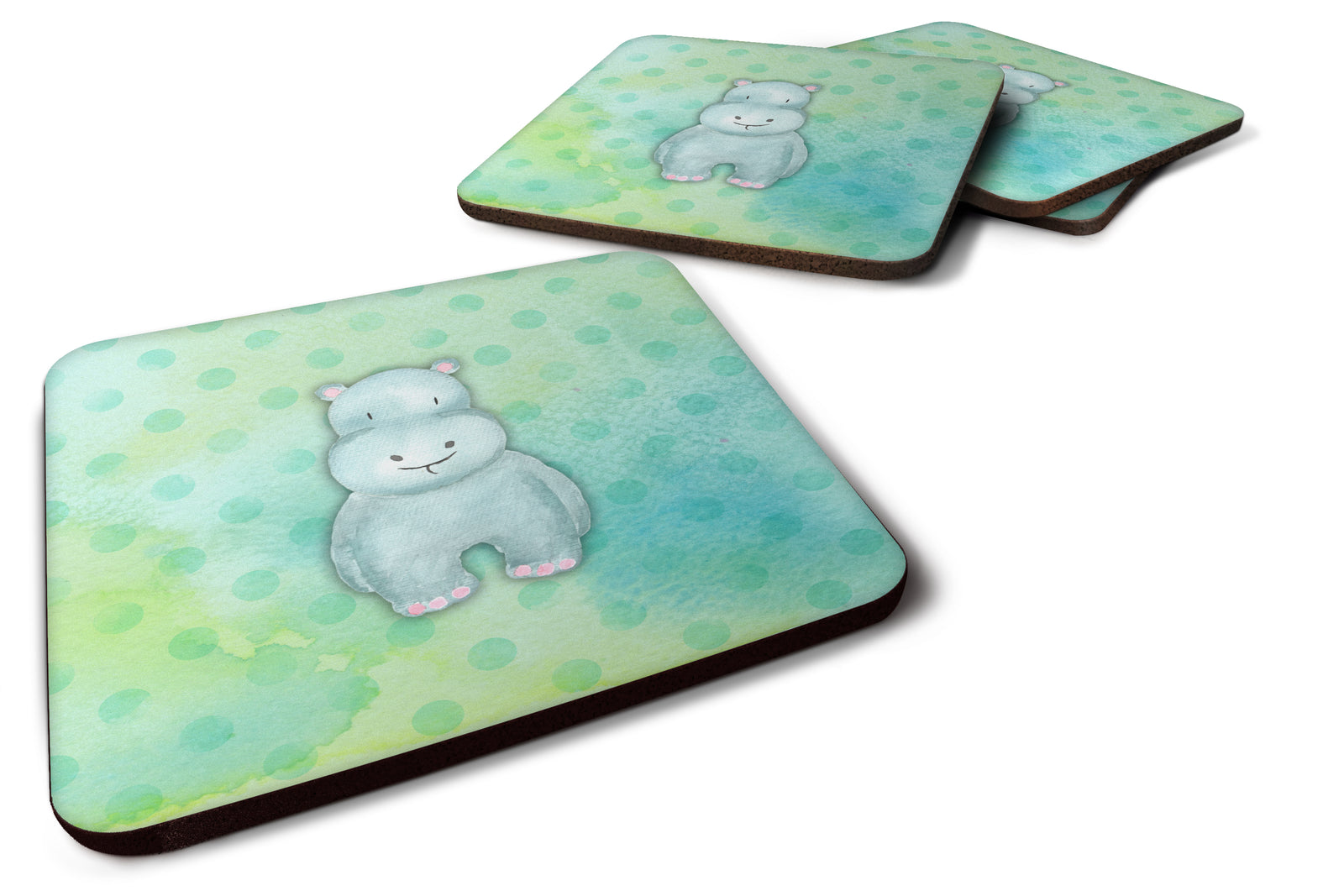 Polkadot Hippopotamus Watercolor Foam Coaster Set of 4 BB7389FC - the-store.com