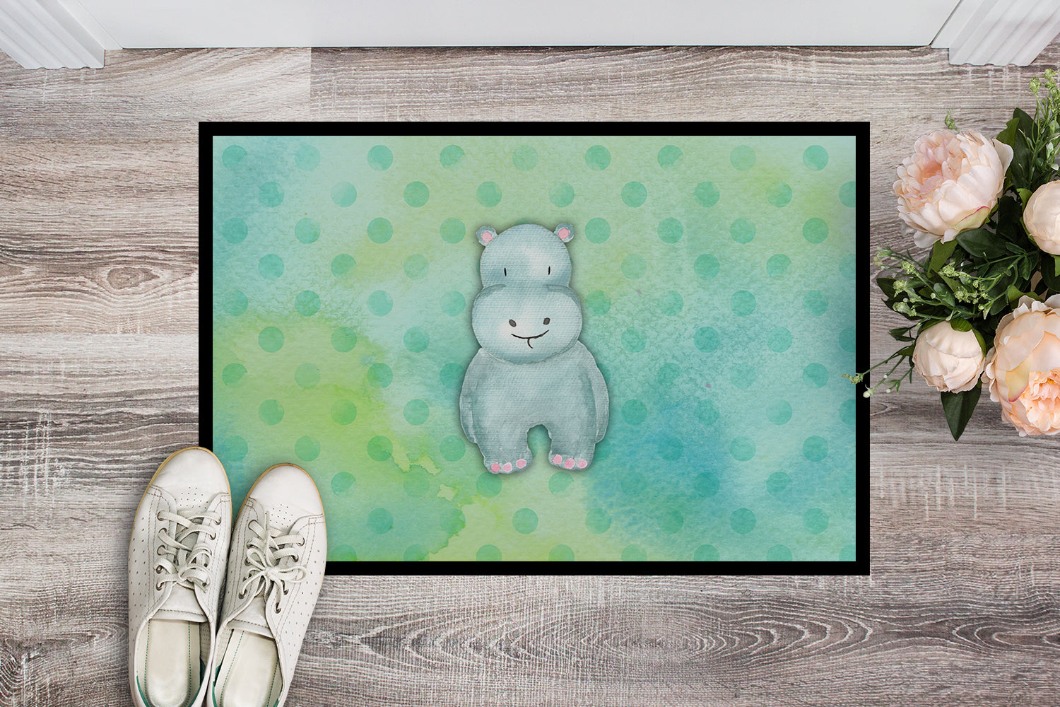 Polkadot Hippopotamus Watercolor Indoor or Outdoor Mat 18x27 BB7389MAT - the-store.com