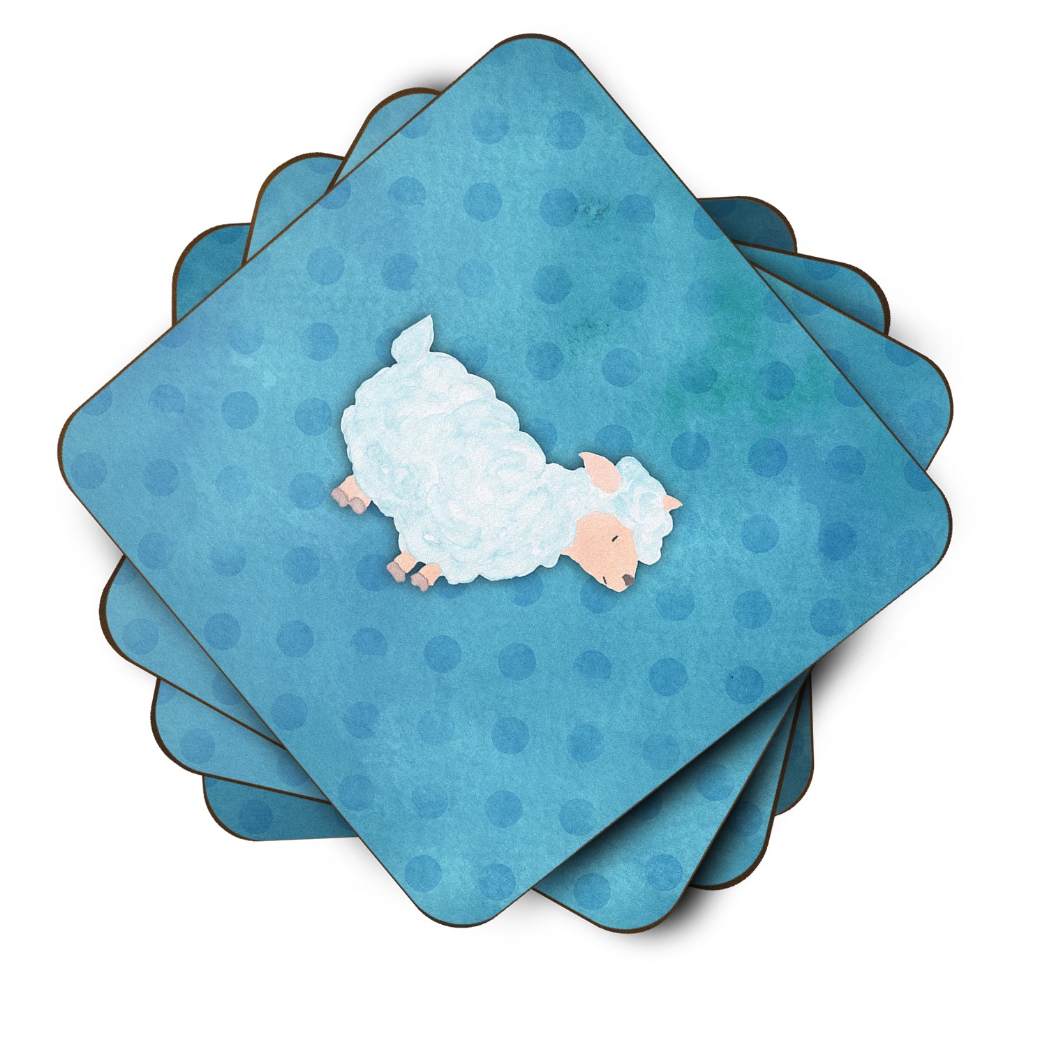 Polkadot Sheep Lamb Watercolor Foam Coaster Set of 4 BB7390FC - the-store.com