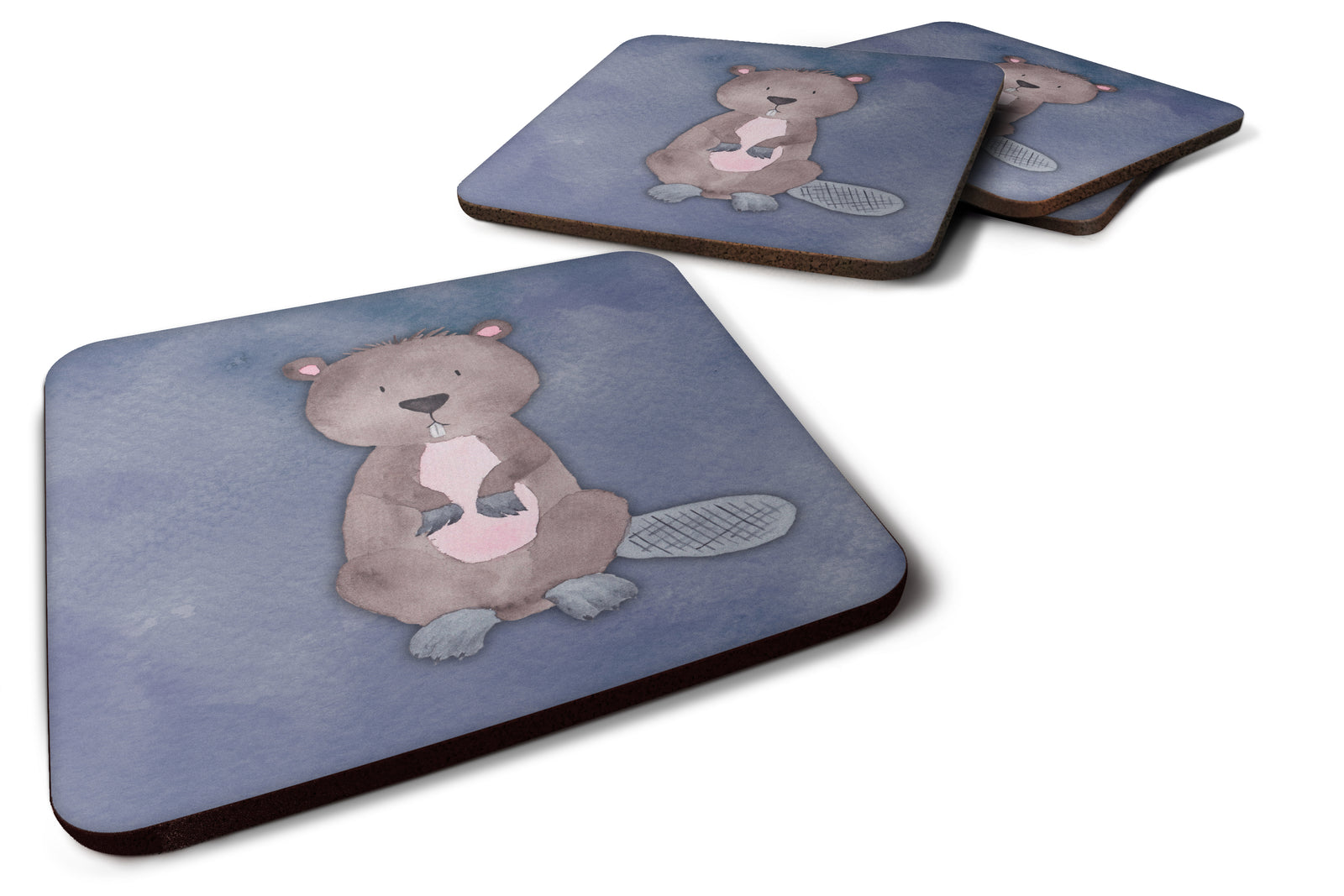 Beaver Watercolor Foam Coaster Set of 4 BB7392FC - the-store.com