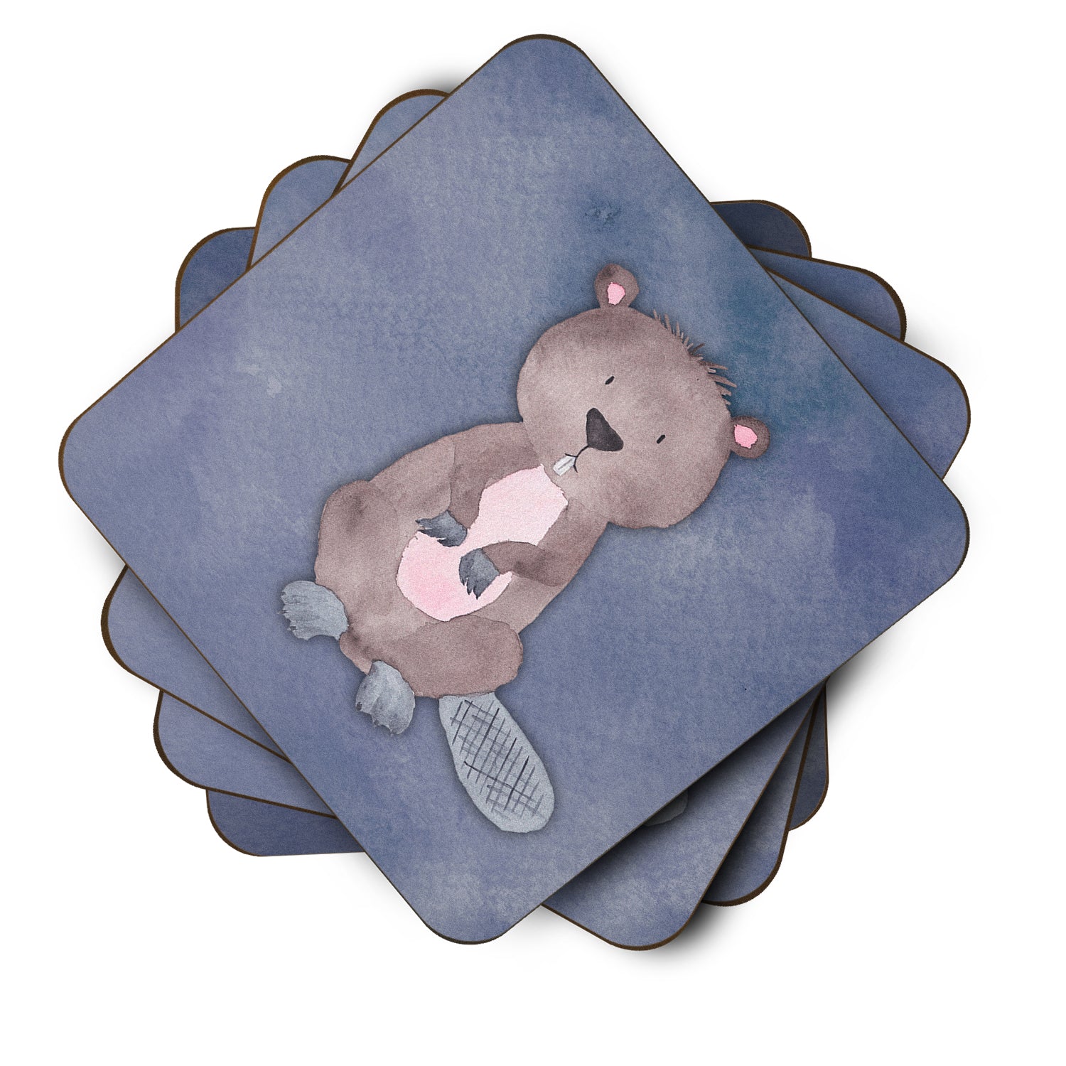 Beaver Watercolor Foam Coaster Set of 4 BB7392FC - the-store.com