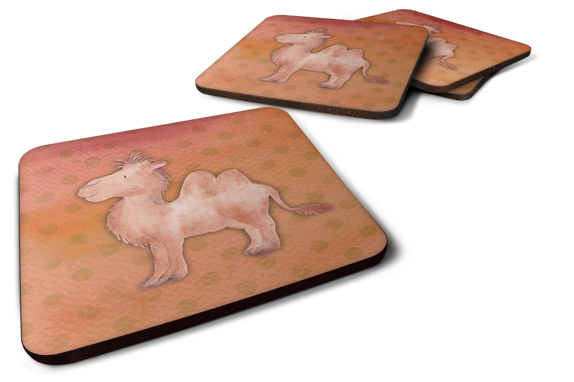 Polkadot Camel Watercolor Foam Coaster Set of 4 BB7393FC - the-store.com