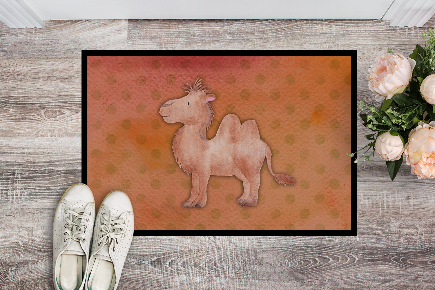 Polkadot Camel Watercolor Indoor or Outdoor Mat 18x27 BB7393MAT - the-store.com