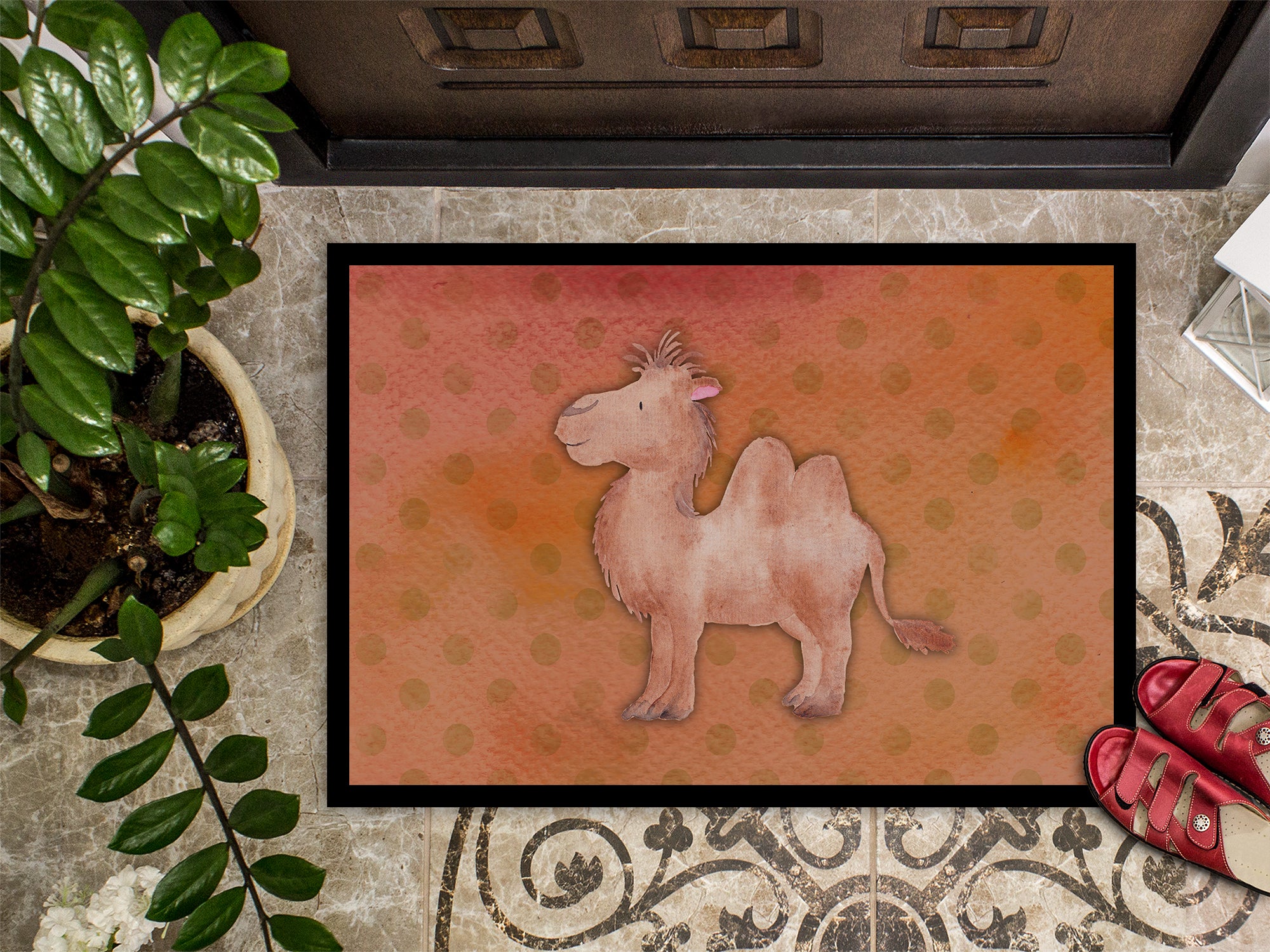 Polkadot Camel Watercolor Indoor or Outdoor Mat 18x27 BB7393MAT - the-store.com