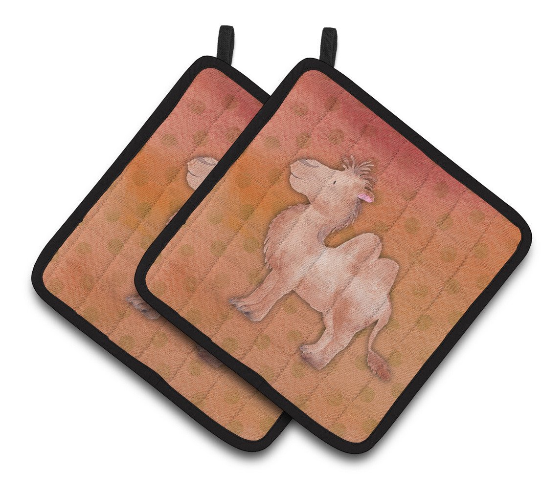 Polkadot Camel Watercolor Pair of Pot Holders BB7393PTHD by Caroline&#39;s Treasures