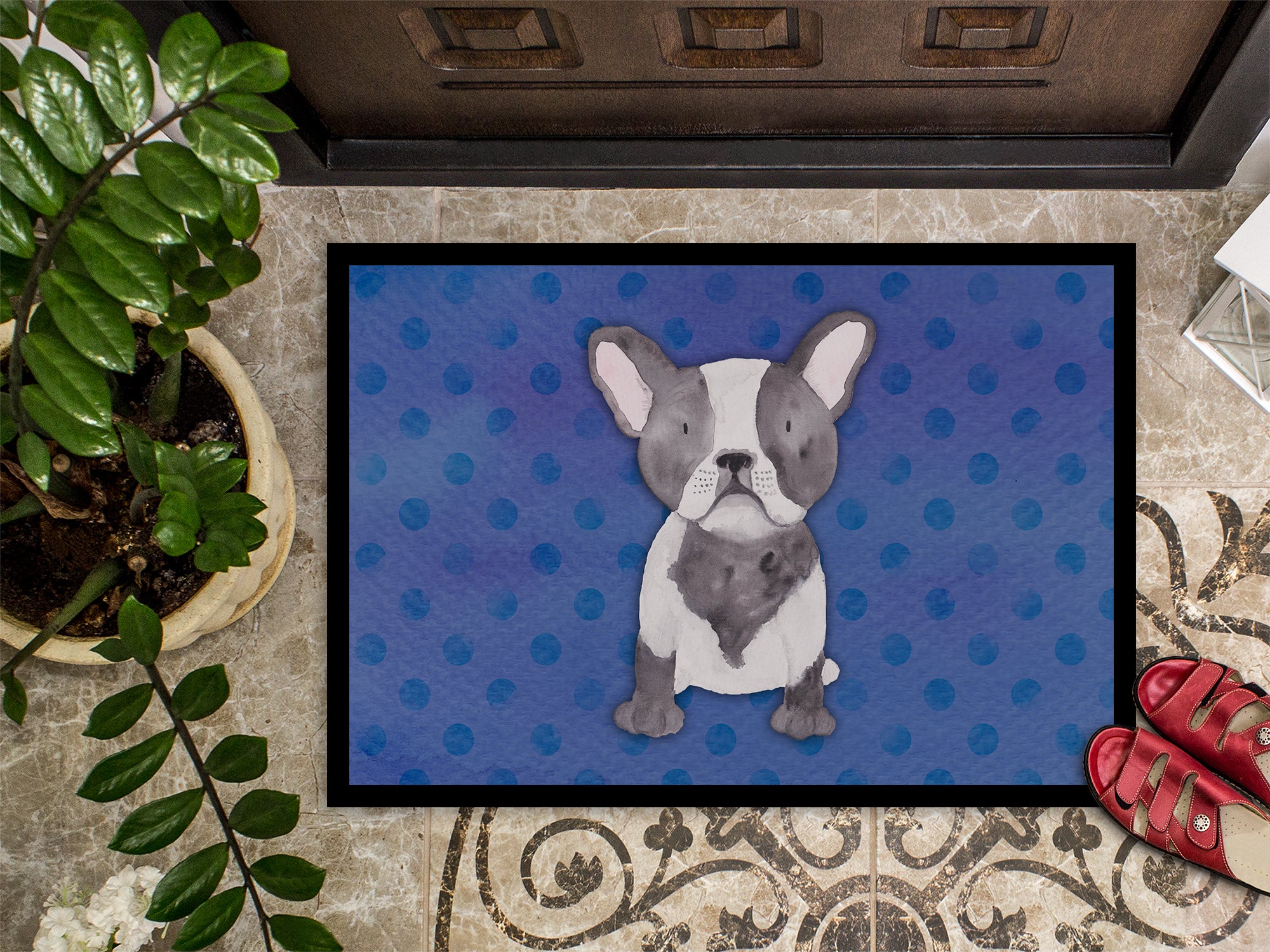 French Bulldog Polkadot Watercolor Indoor or Outdoor Mat 18x27 BB7394MAT - the-store.com