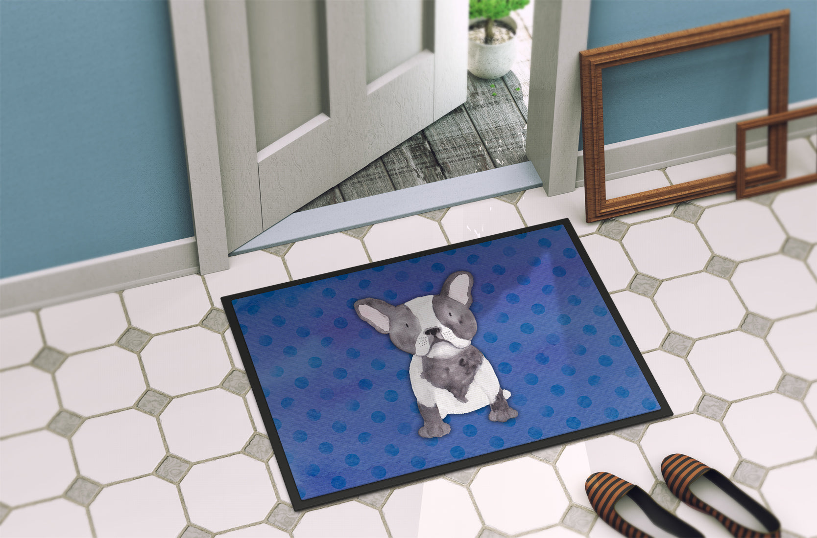 French Bulldog Polkadot Watercolor Indoor or Outdoor Mat 18x27 BB7394MAT - the-store.com