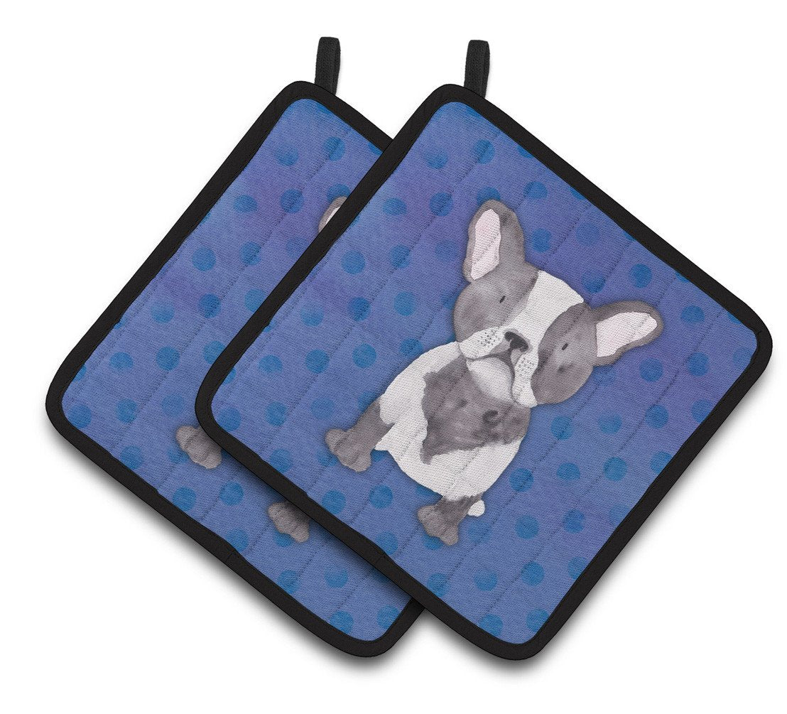 French Bulldog Polkadot Watercolor Pair of Pot Holders BB7394PTHD by Caroline&#39;s Treasures