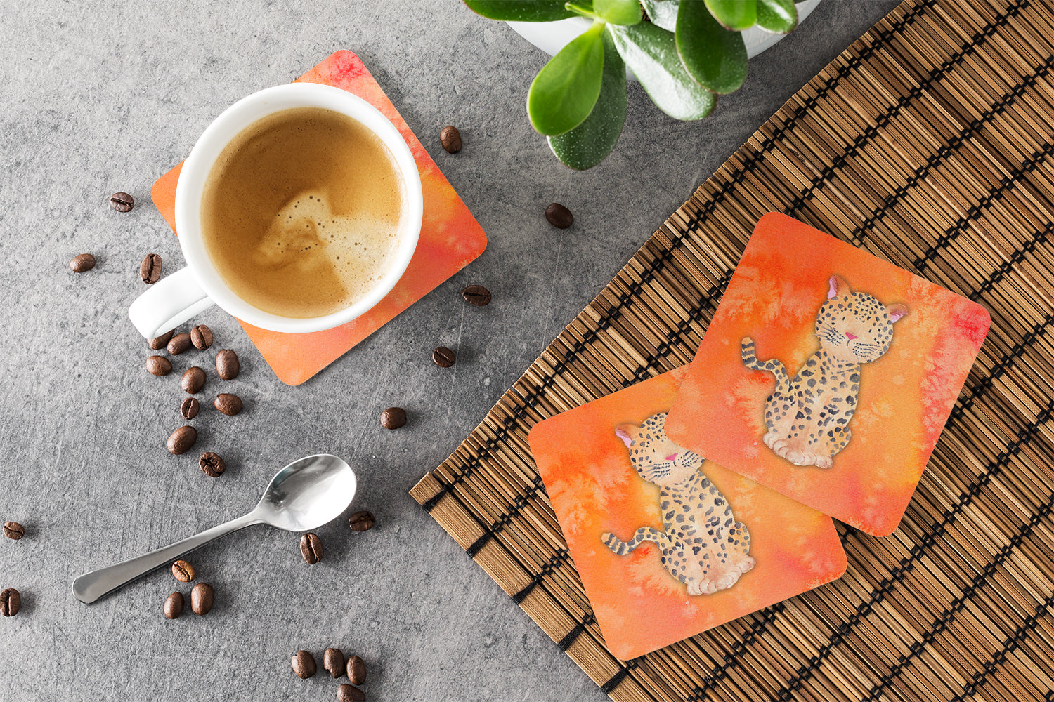 Leopard Watercolor Foam Coaster Set of 4 BB7396FC - the-store.com