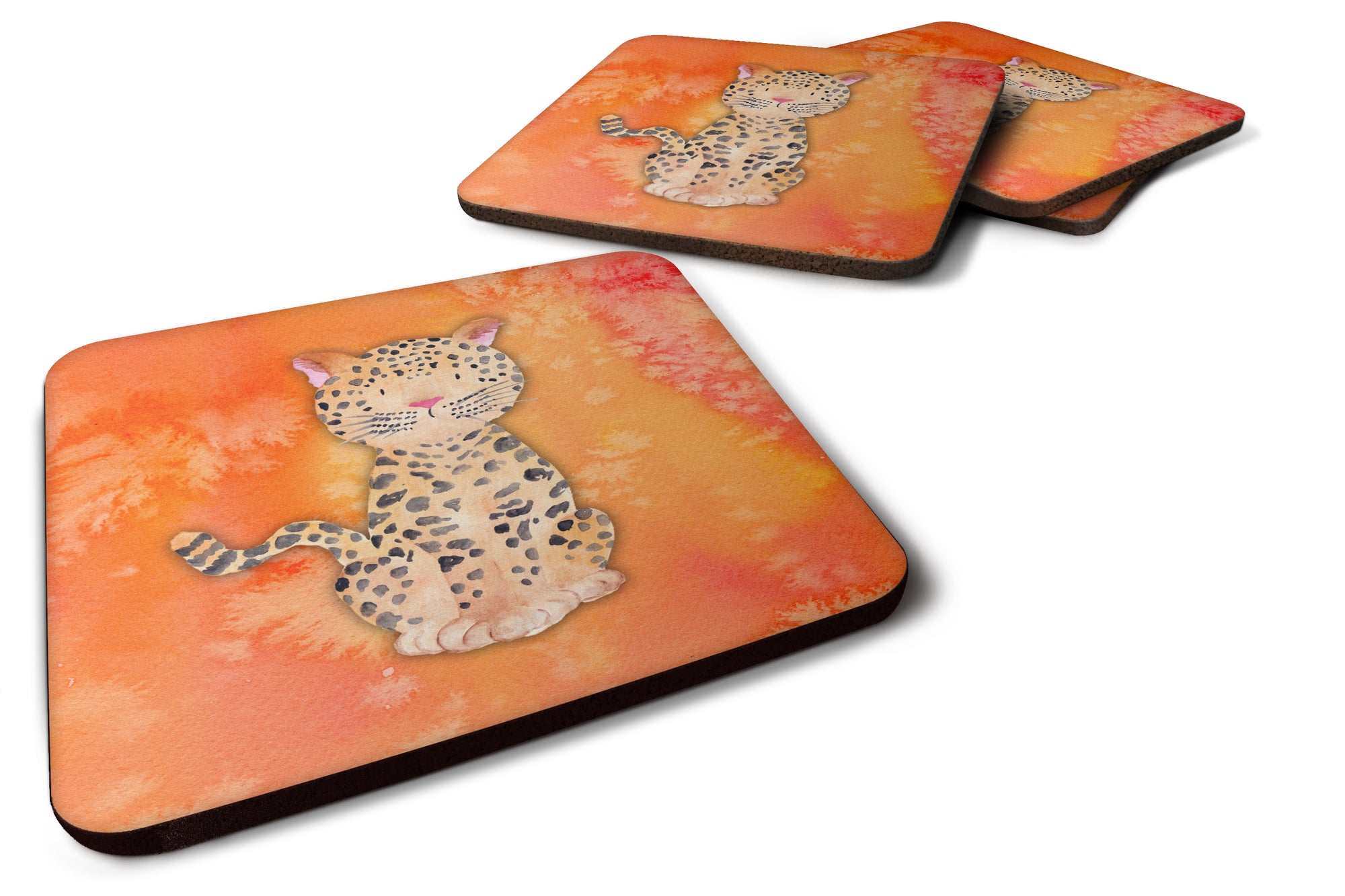 Leopard Watercolor Foam Coaster Set of 4 BB7396FC - the-store.com