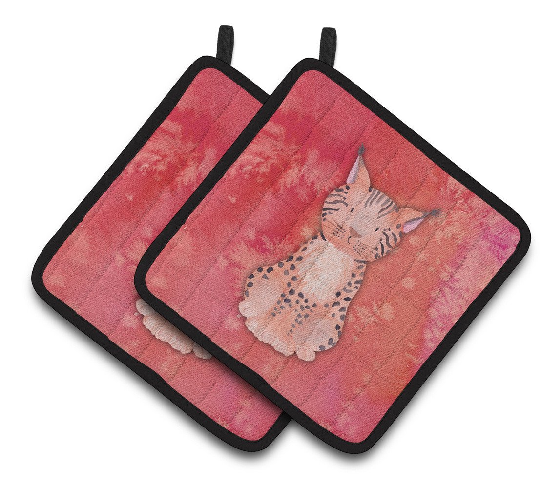 Lynx Watercolor Pair of Pot Holders BB7397PTHD by Caroline&#39;s Treasures