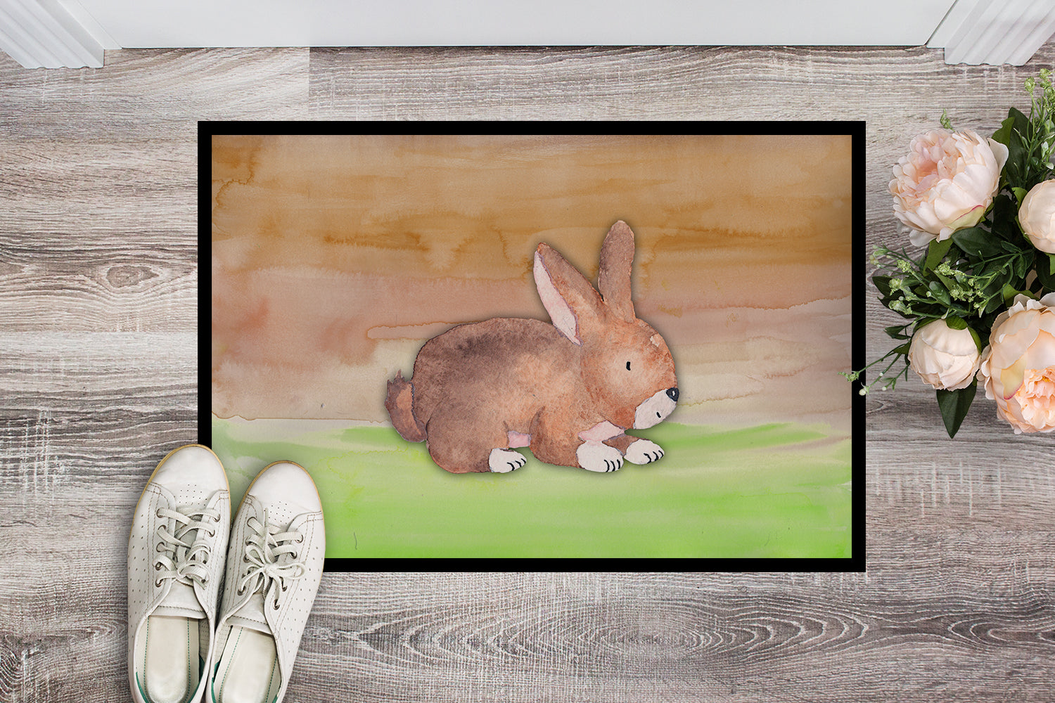 Rabbit Watercolor Indoor or Outdoor Mat 18x27 BB7410MAT - the-store.com