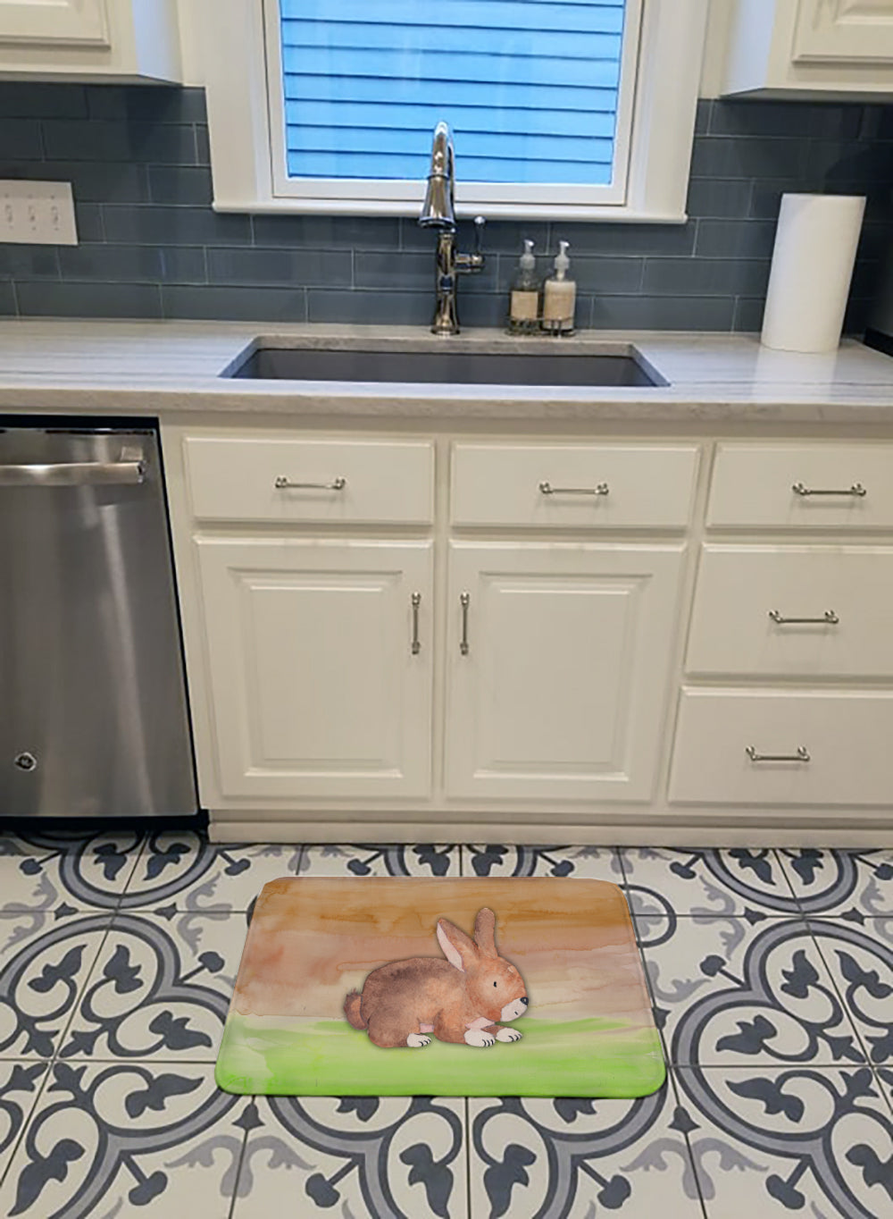 Rabbit Watercolor Machine Washable Memory Foam Mat BB7410RUG - the-store.com