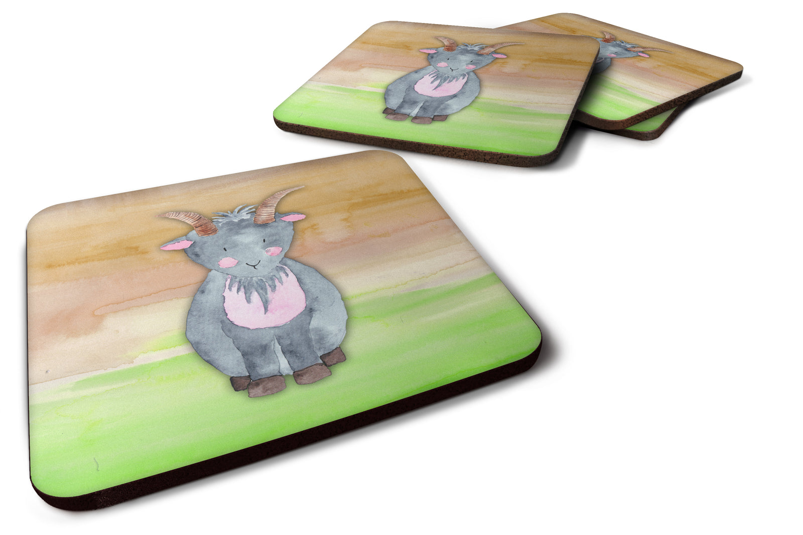 Goat Watercolor Foam Coaster Set of 4 BB7413FC - the-store.com