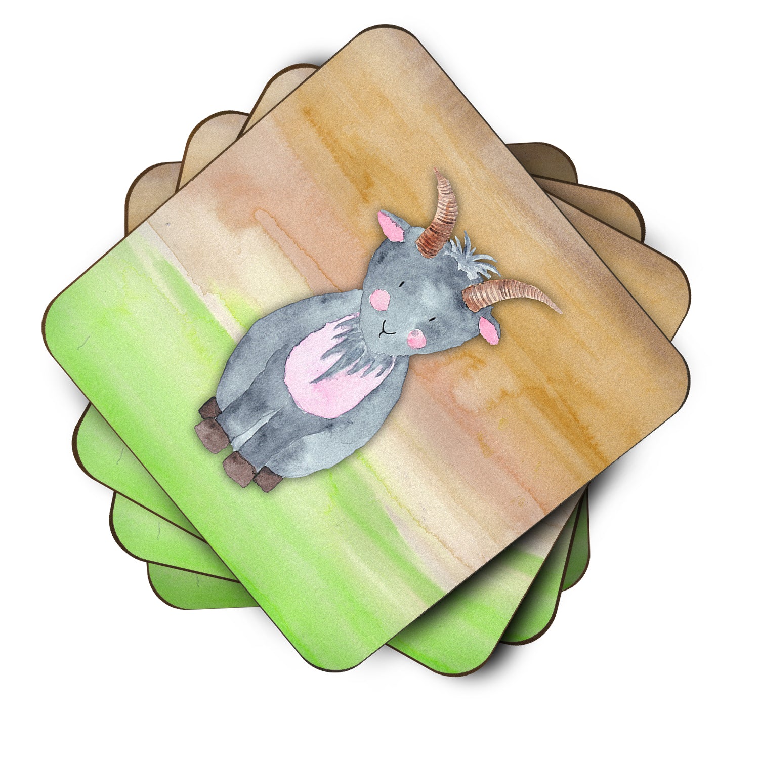 Goat Watercolor Foam Coaster Set of 4 BB7413FC - the-store.com