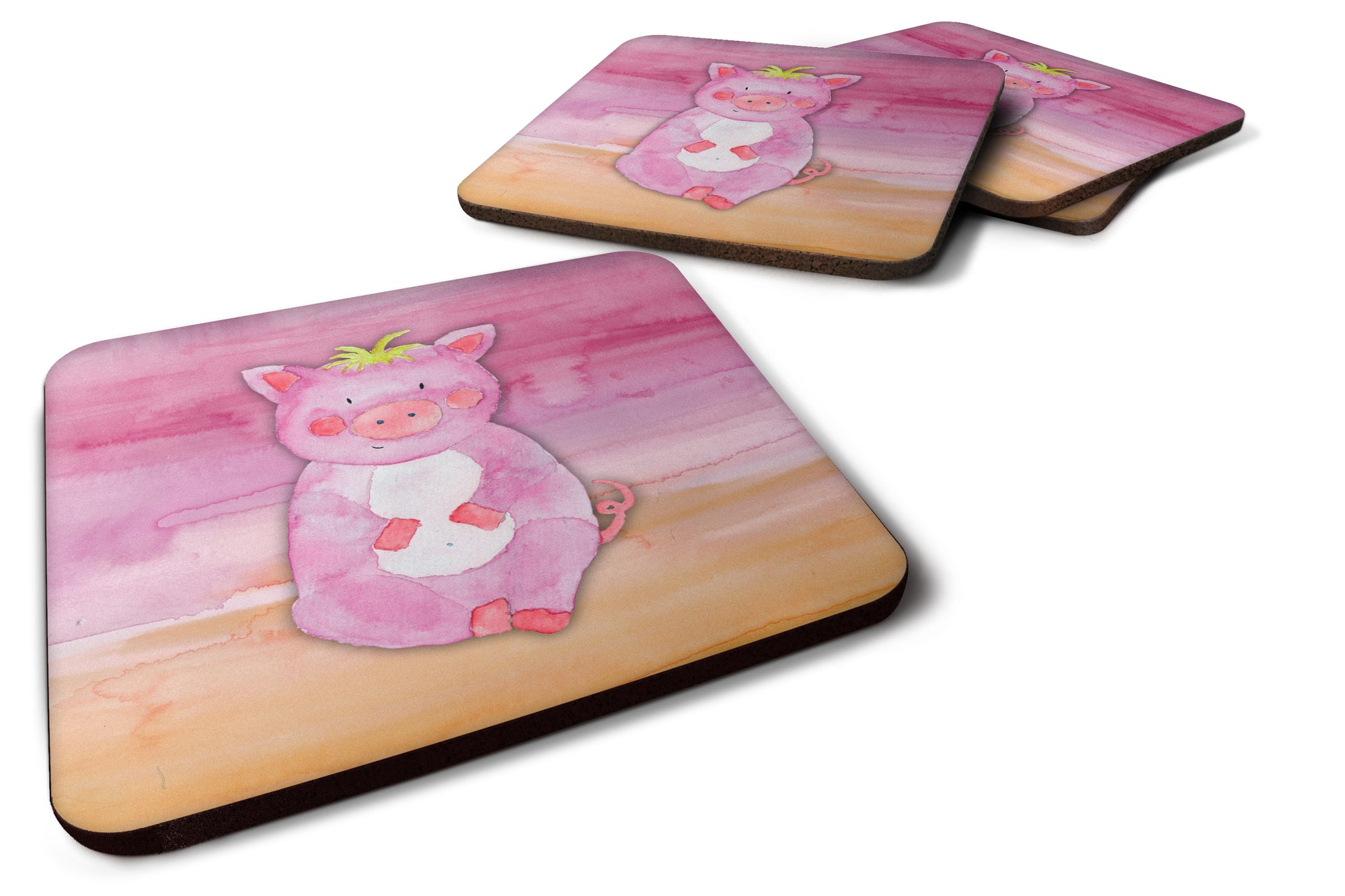 Pig Watercolor Foam Coaster Set of 4 BB7416FC - the-store.com