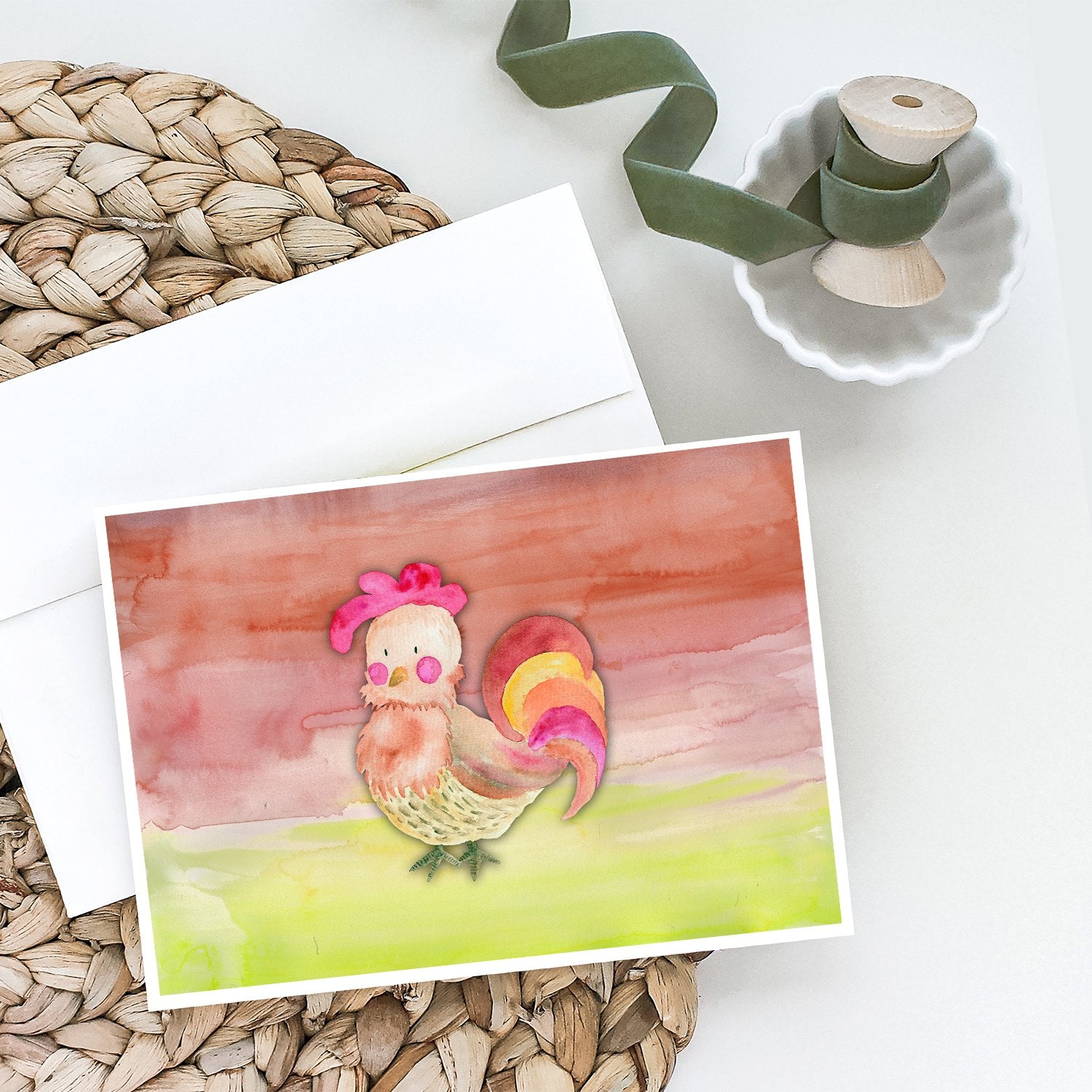 Rooster Watercolor Greeting Cards and Envelopes Pack of 8 - the-store.com