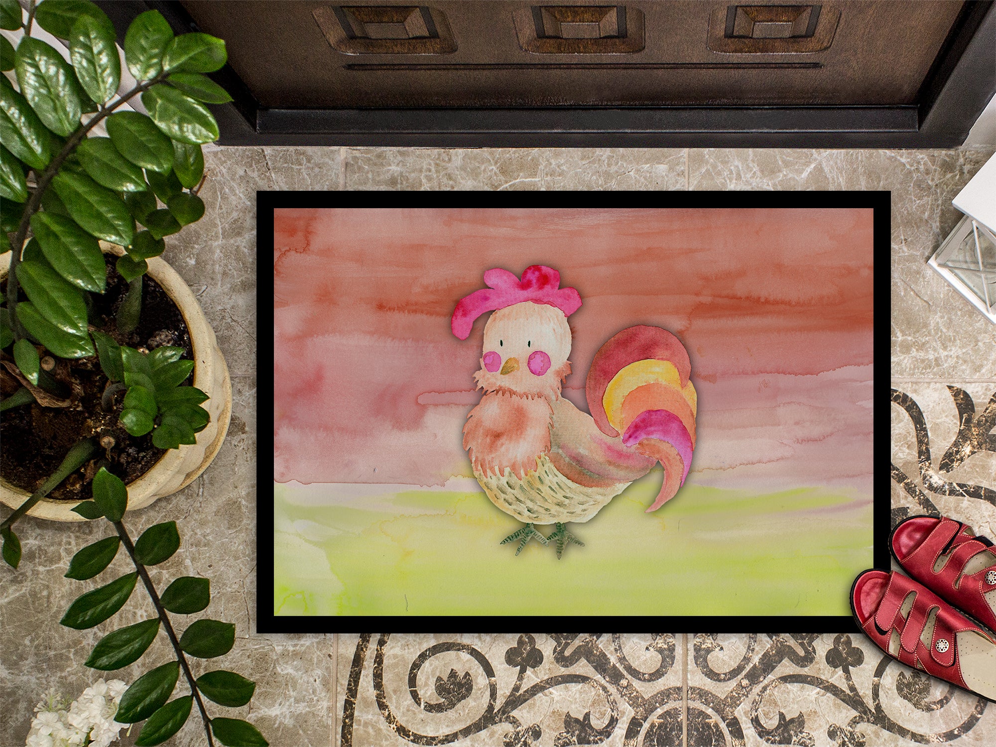 Rooster Watercolor Indoor or Outdoor Mat 18x27 BB7417MAT - the-store.com