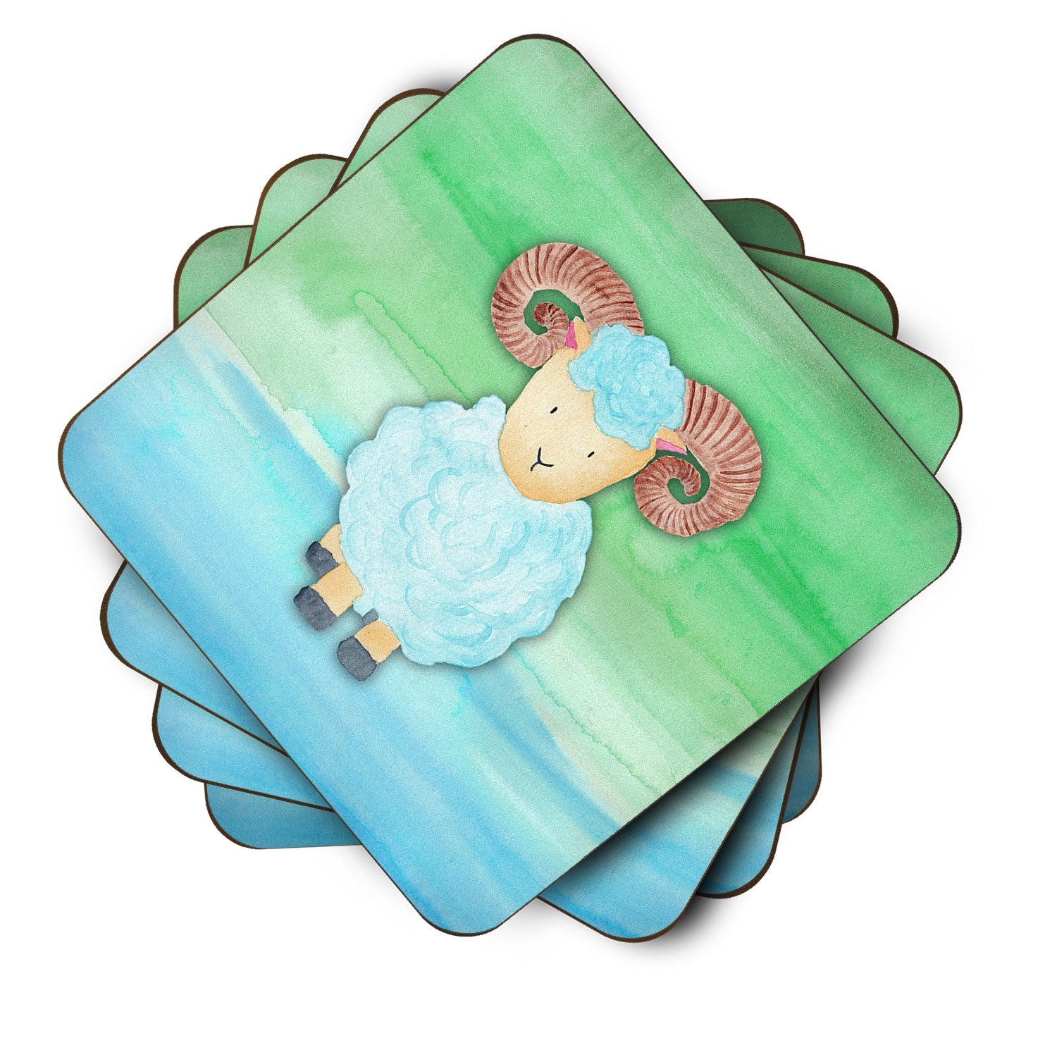 Ram Sheep Watercolor Foam Coaster Set of 4 BB7418FC - the-store.com