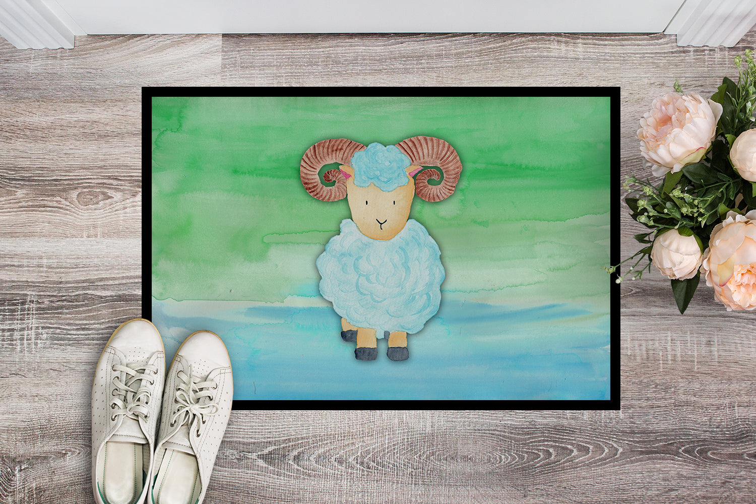 Ram Sheep Watercolor Indoor or Outdoor Mat 18x27 BB7418MAT - the-store.com