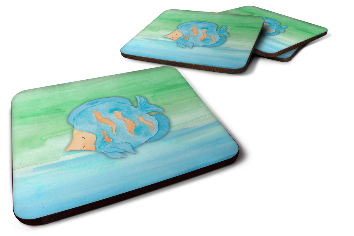 Blue Fish Watercolor Foam Coaster Set of 4 BB7419FC - the-store.com