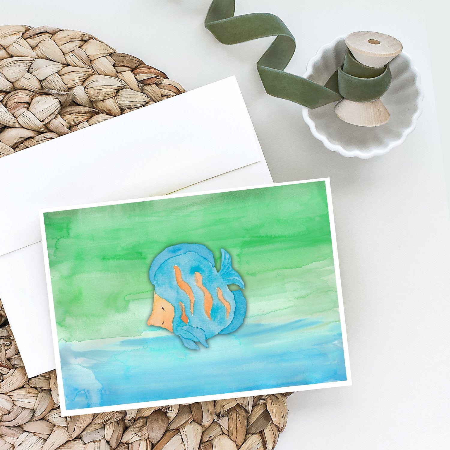 Blue Fish Watercolor Greeting Cards and Envelopes Pack of 8 - the-store.com