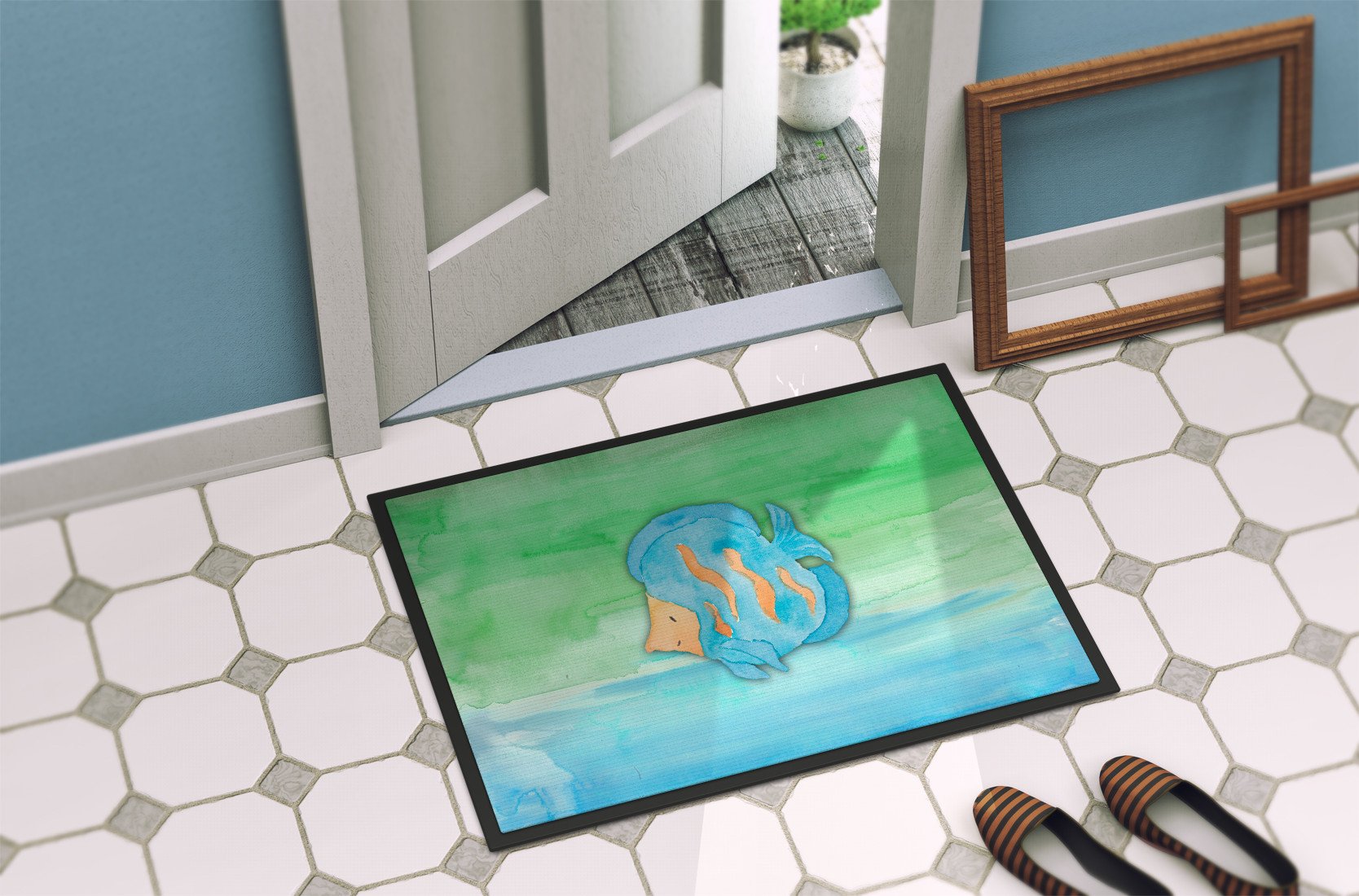 Blue Fish Watercolor Indoor or Outdoor Mat 24x36 BB7419JMAT by Caroline's Treasures