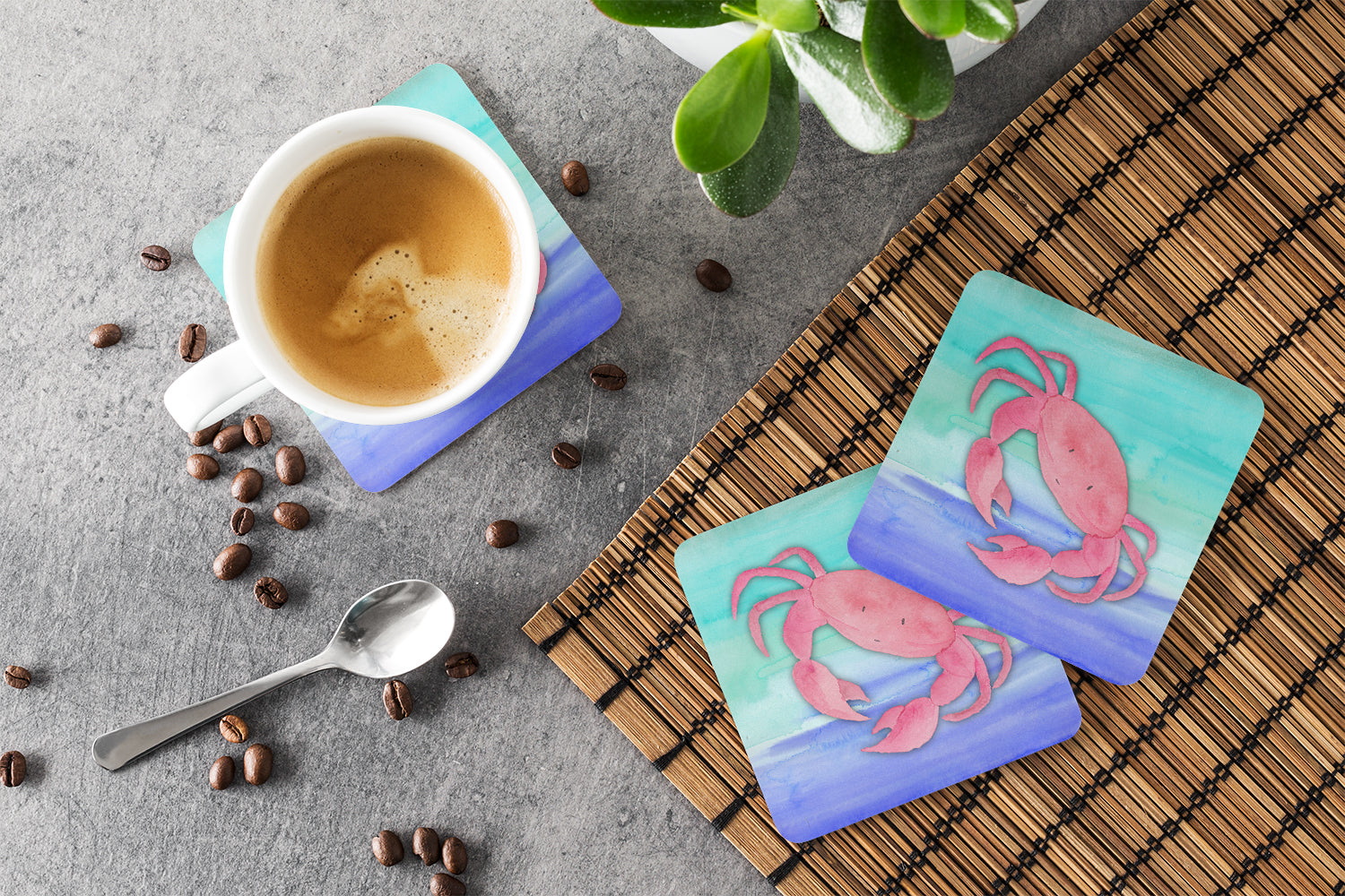 Crab Watercolor Foam Coaster Set of 4 BB7420FC - the-store.com